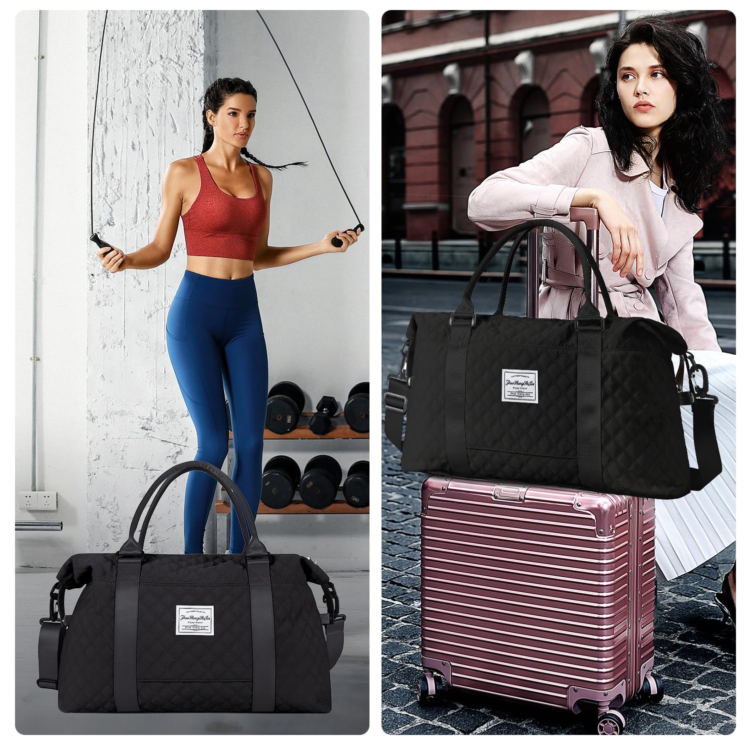 Large Travel Duffel Bag for Women - Waterproof Sports Tote Gym Bag with Wet Pocket - Shoulder Weekender Overnight Bag for Travel, Workout & Gym (Black) | Perfect for Weekend Trips, Sports Gear Storage & Gym Essentials