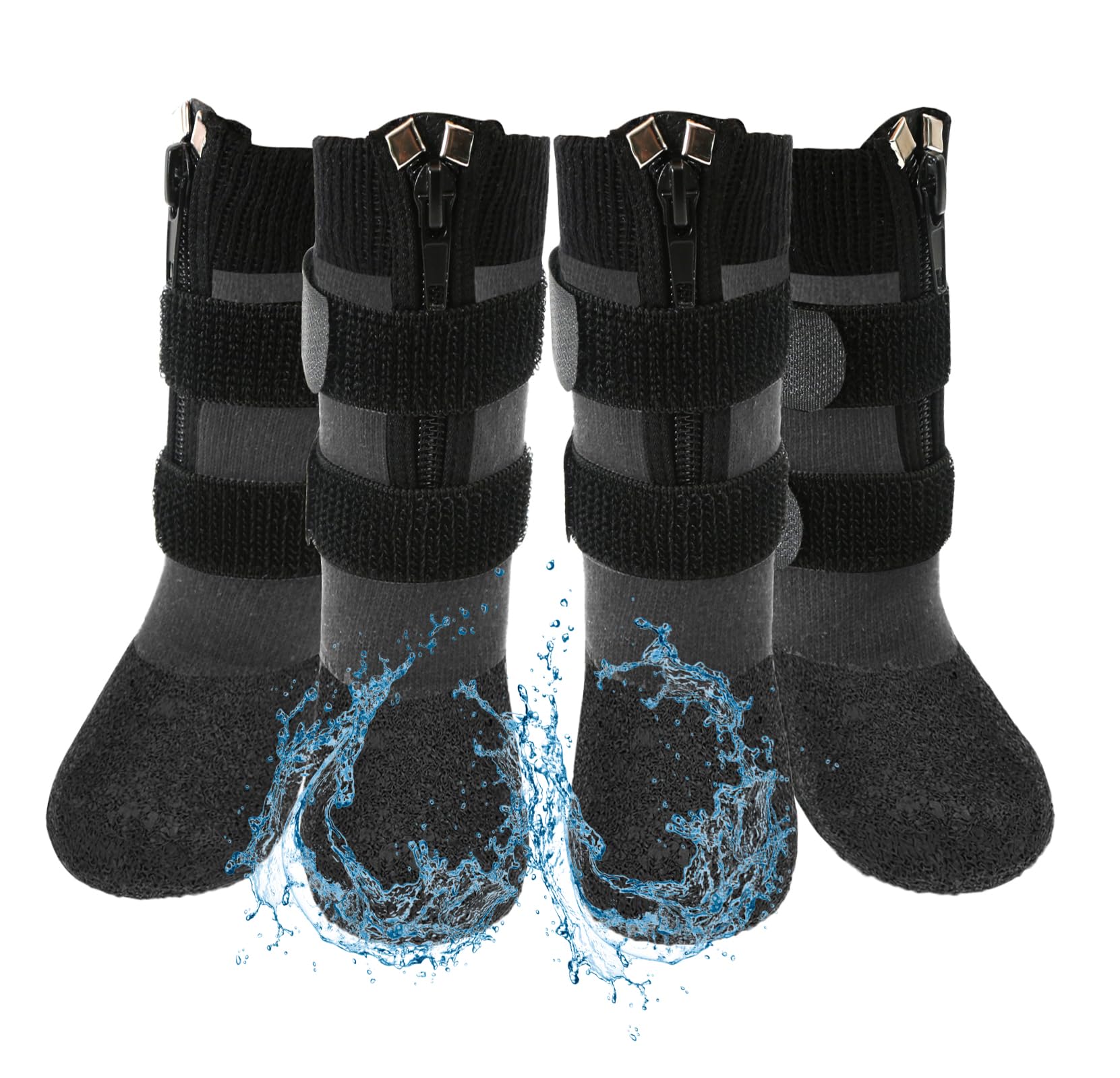 Waterproof Anti-Slip Dog Boots with Zipper - Paw Protector Shoes for Small Medium Large Dogs - Indoor Outdoor Pet Booties for Hardwood Floors & Snow (Grey) | Perfect for Winter Walks, Hiking & Home Protection