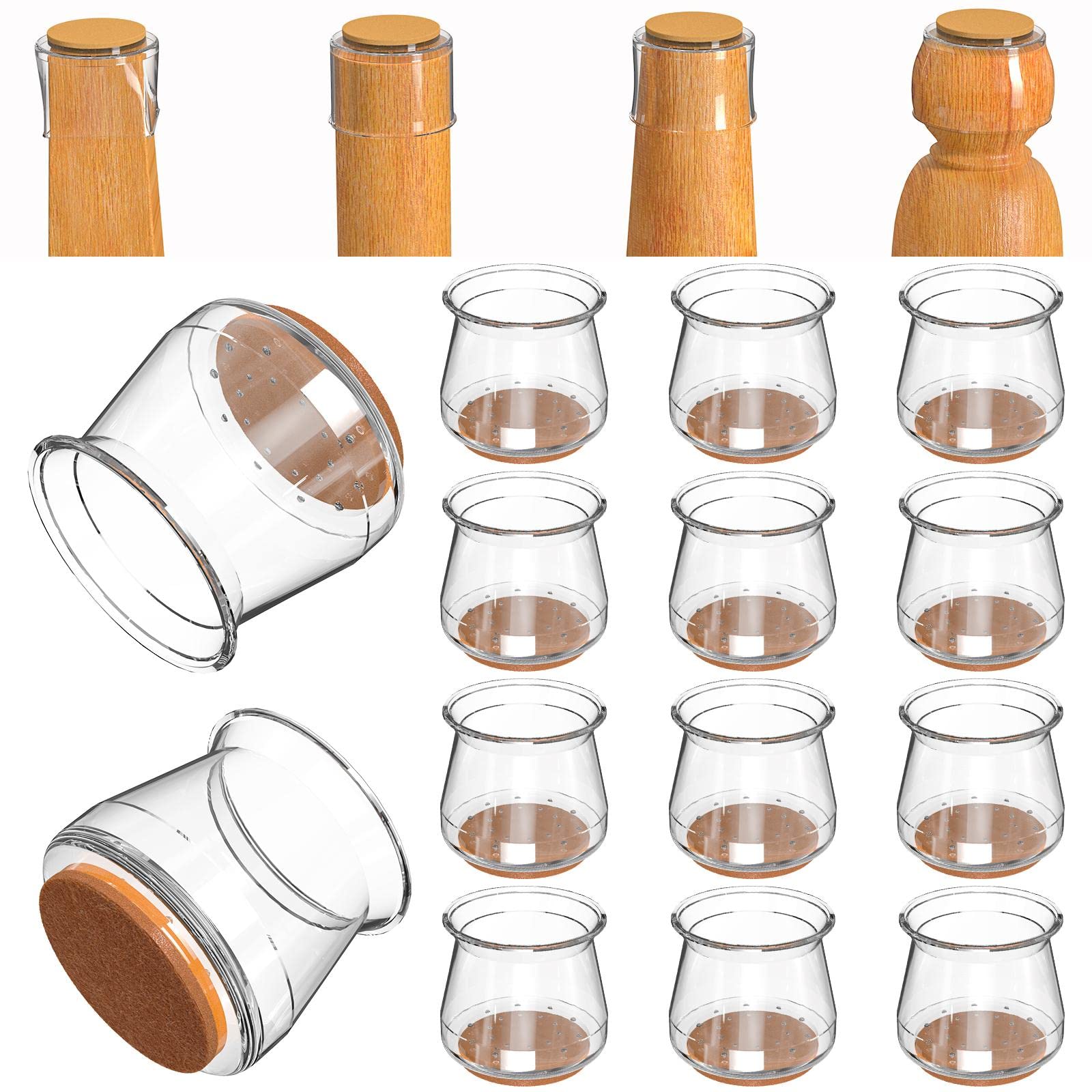 12PCS Upgraded Silicone Chair Leg Floor Protectors with Felt Bottom - Large Clear Furniture Leg Caps for Hardwood Floors, Prevent Scratches & Reduce Noise - Perfect for Dining Chairs, Office Chairs & Home Furniture Protection