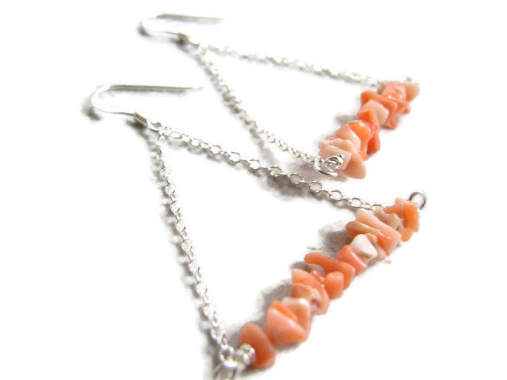 Sterling Silver Pink Shell Beaded Triangle Bar Earrings for Women - Dainty Boho Beach Jewelry Gift for Her - Perfect for Summer, Vacations & Special Occasions
