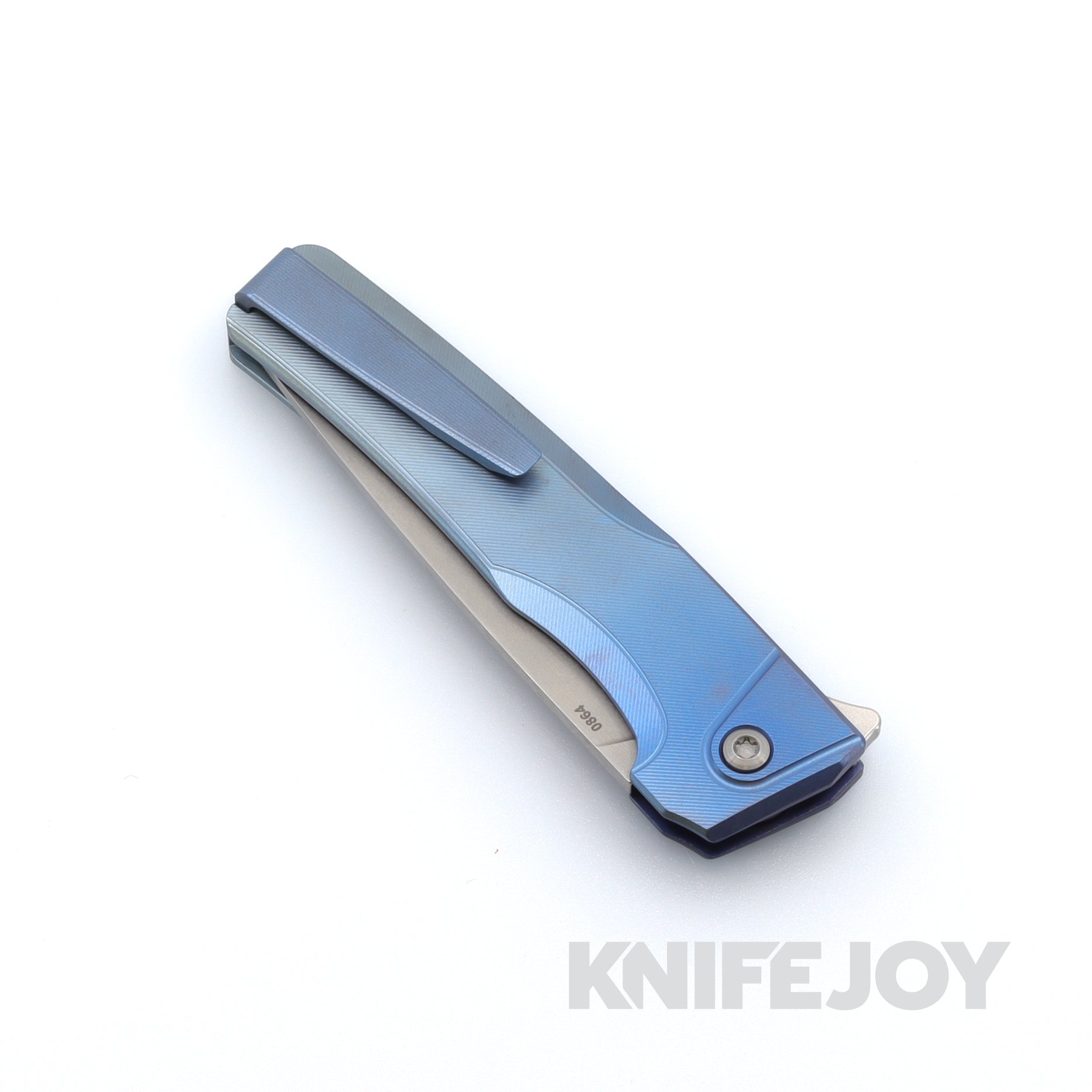 MachineWise Sonora Button Lock Folding Knife - Lightwash Blade with Fine Step Texture, Ice Blue Fade Titanium Handles, Blue Titanium Bolster & Clip - EDC Pocket Knife for Outdoor, Camping & Everyday Carry