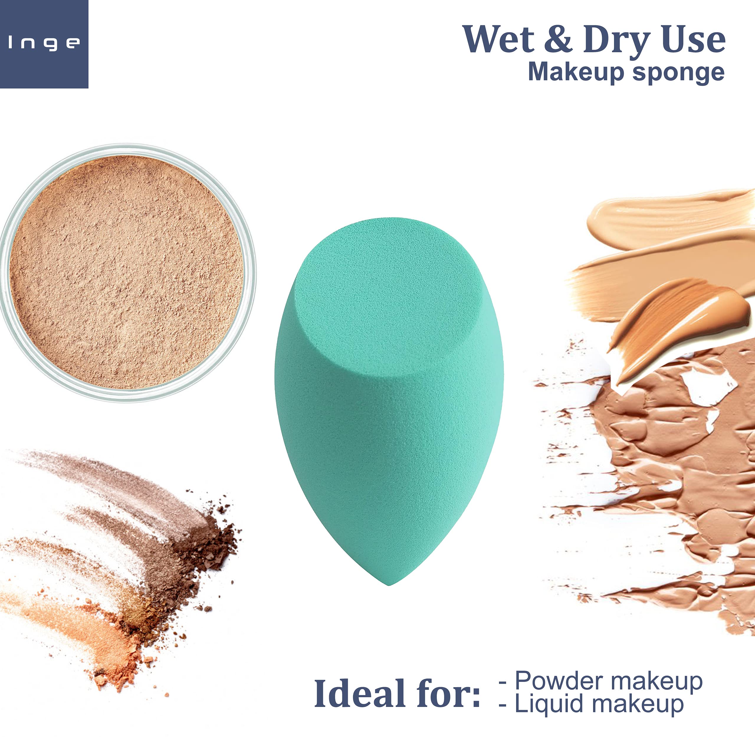 2 Pack Inge Makeup Sponge Blender - Long Lasting Foundation & Concealer Beauty Sponge for Flawless Blending | Perfect for Liquid, Cream & Powder Makeup Application