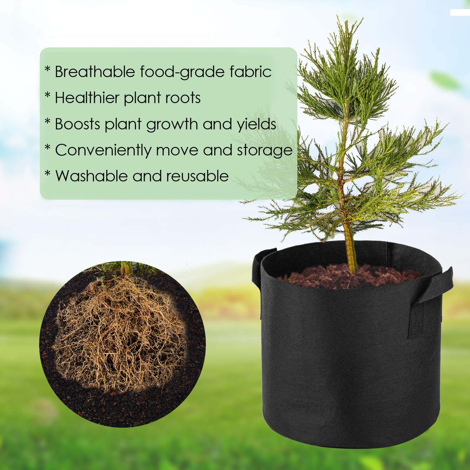 5-Pack 5 Gallon Heavy Duty Grow Bags - Thickened Nonwoven Fabric Plant Pots with Handles for Vegetables, Fruits & Flowers - Durable Container Gardening Solution for Indoor/Outdoor Planting (Black)