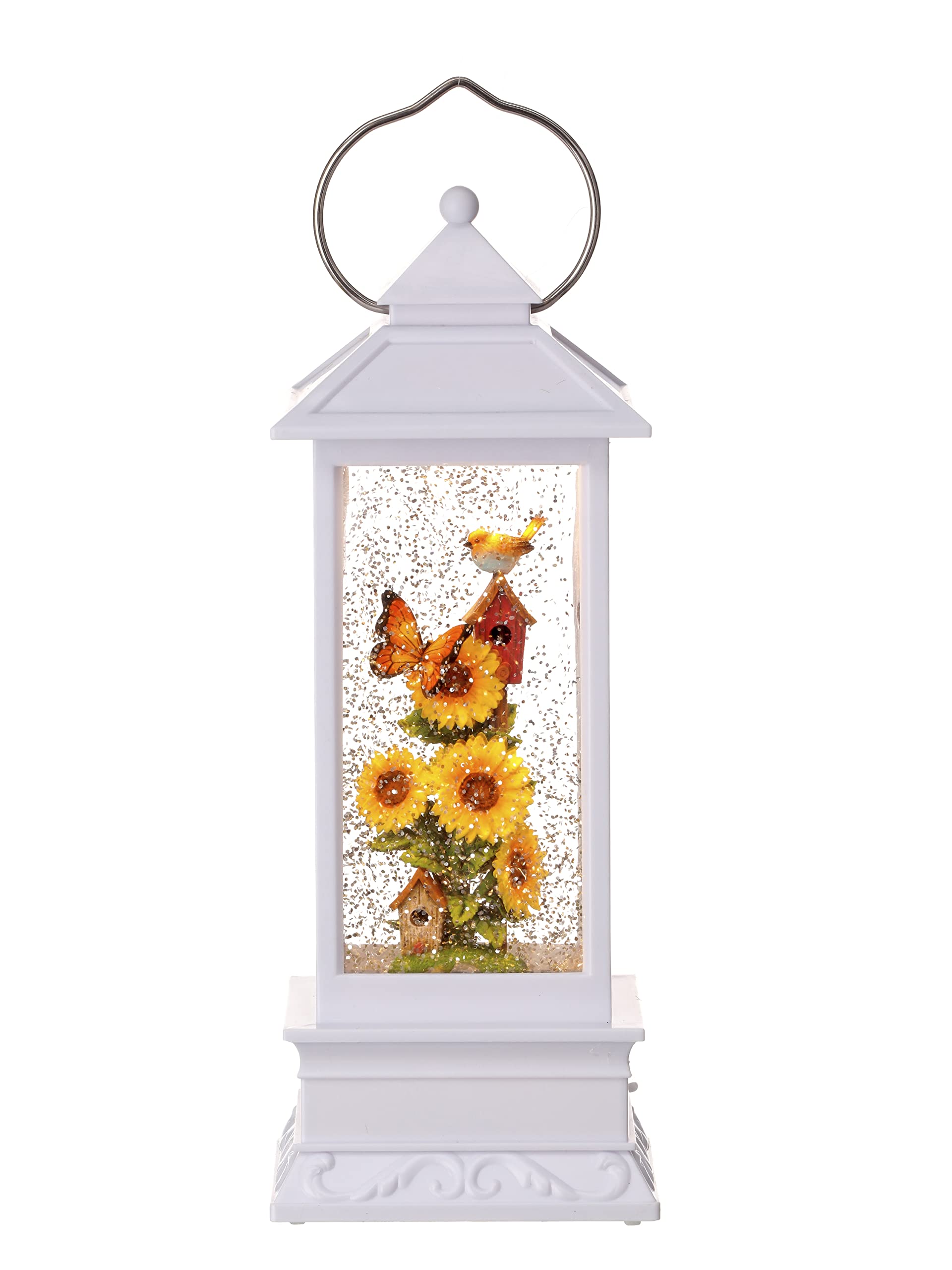 Sunflower Garden Water Lantern with Birds & Butterflies - 11'' Battery/USB Powered Decorative Candle Light with Timer for Outdoor Patio, Wedding Centerpieces & Home Decor