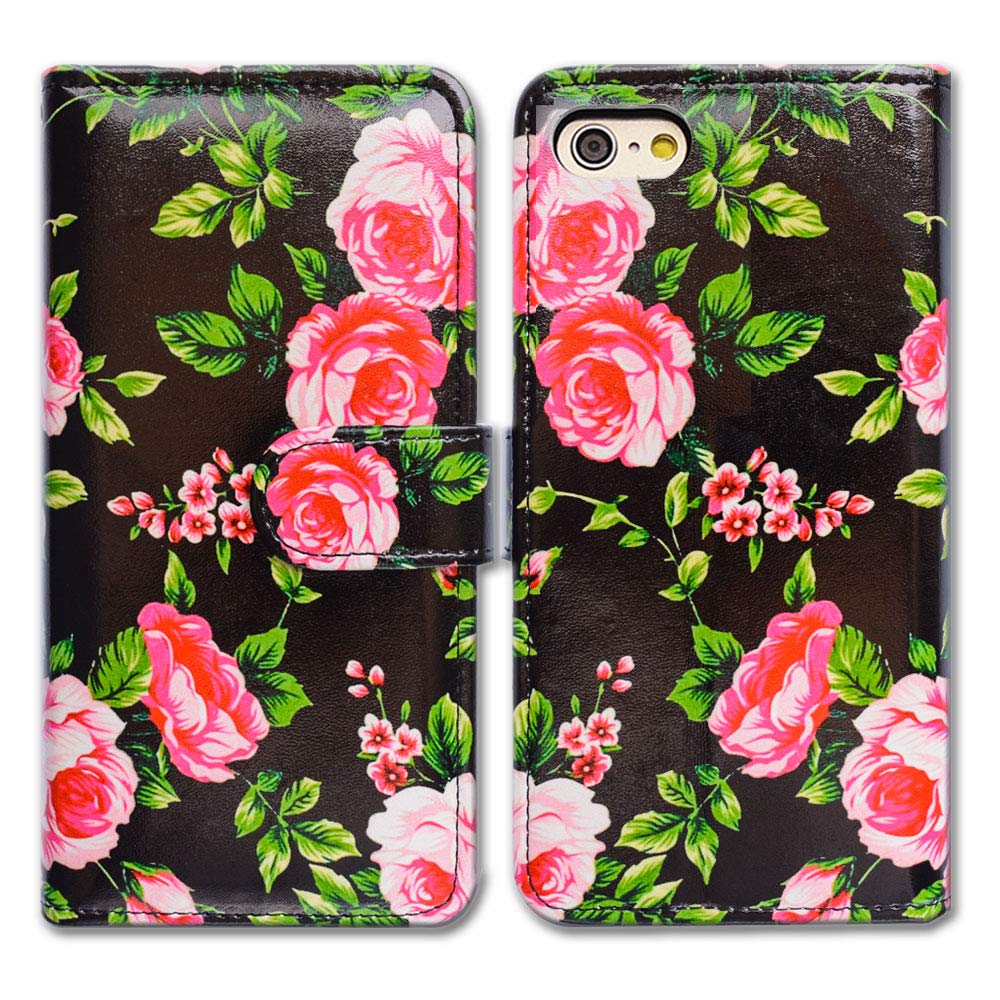 Bcov iPhone 7/8 Wallet Case with Red Peony Flower Design - Premium Leather Cover with Card Slots | Perfect for Everyday Use, Travel & Shopping