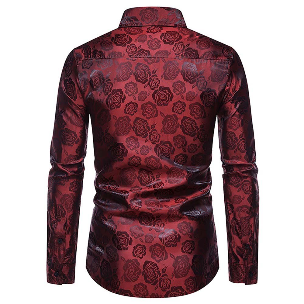 Men's Slim Fit Rose Printed Casual Shirt - Red Short Sleeve Button Up Shirt for Summer, Date Night & Outdoor Activities