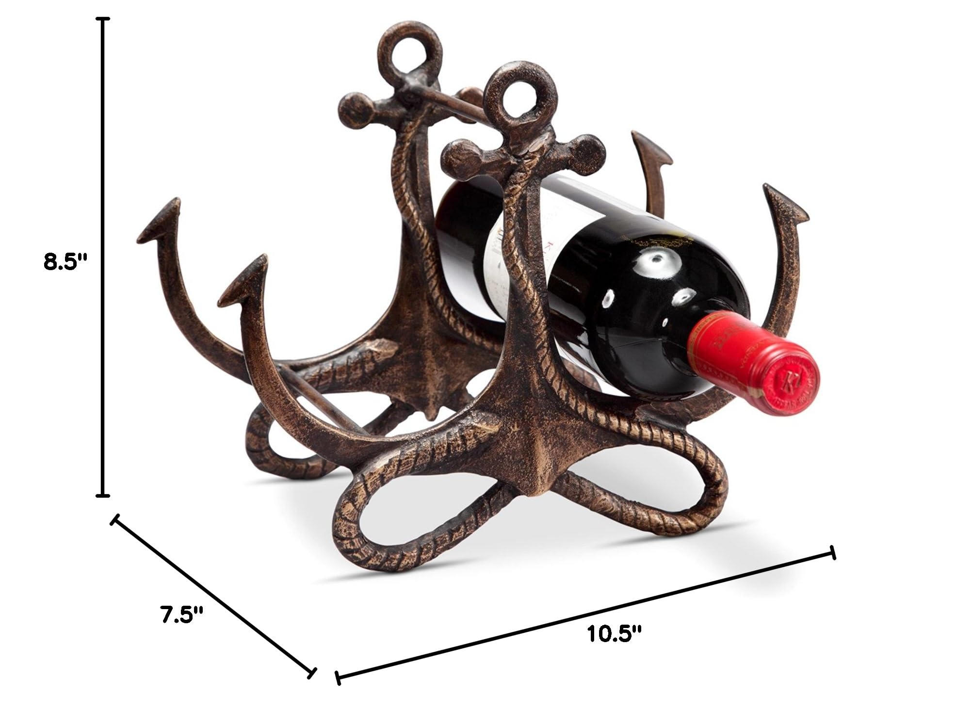 SPI Home Cast Iron Anchor Wine Bottle Holder - Rustic Decorative Wine Rack for Kitchen, Bar, or Dining Room - Perfect for Home Decor and Gift Giving