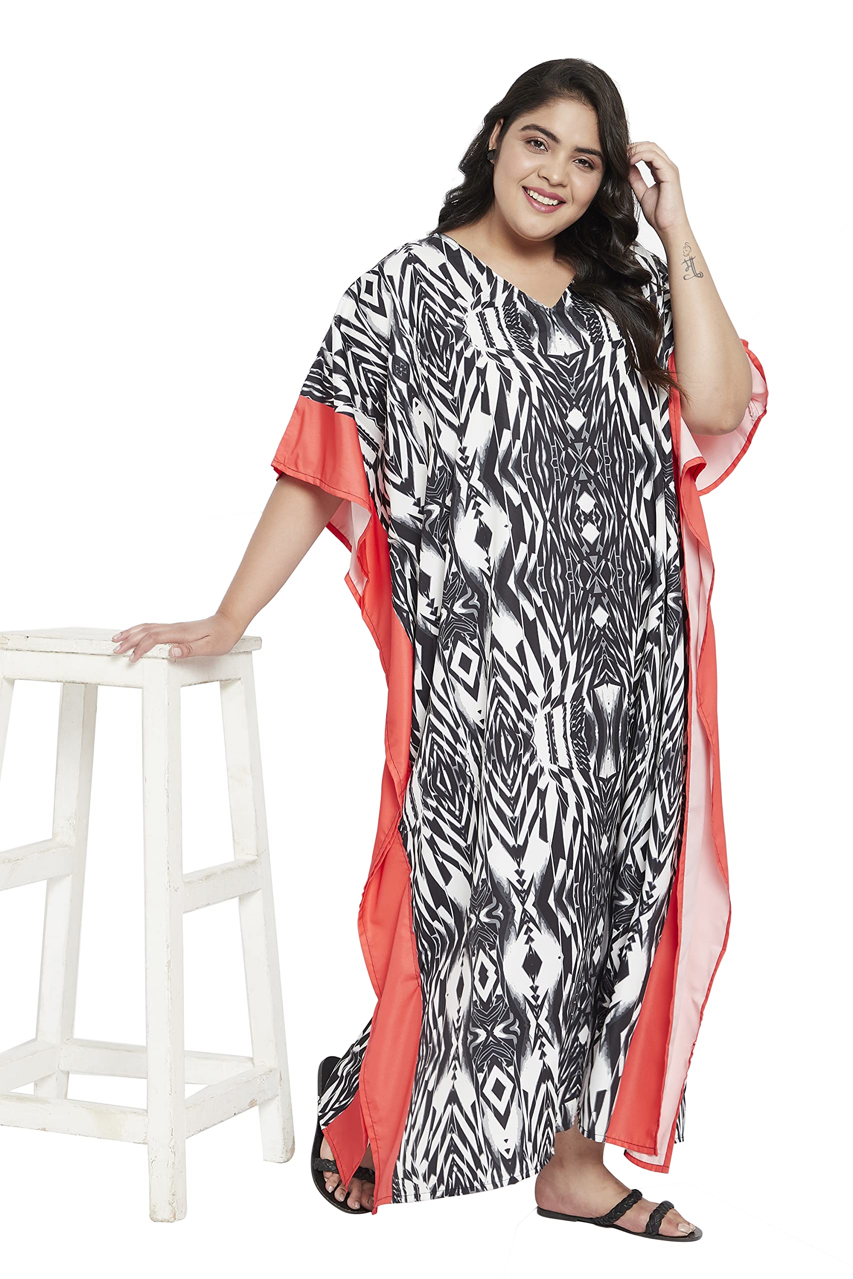 Plus Size Women's Caftan Dress - Flowy Polyester Evening Maxi Gown with Kimono Sleeves for Parties, Beach Cover Up & Summer Vacations