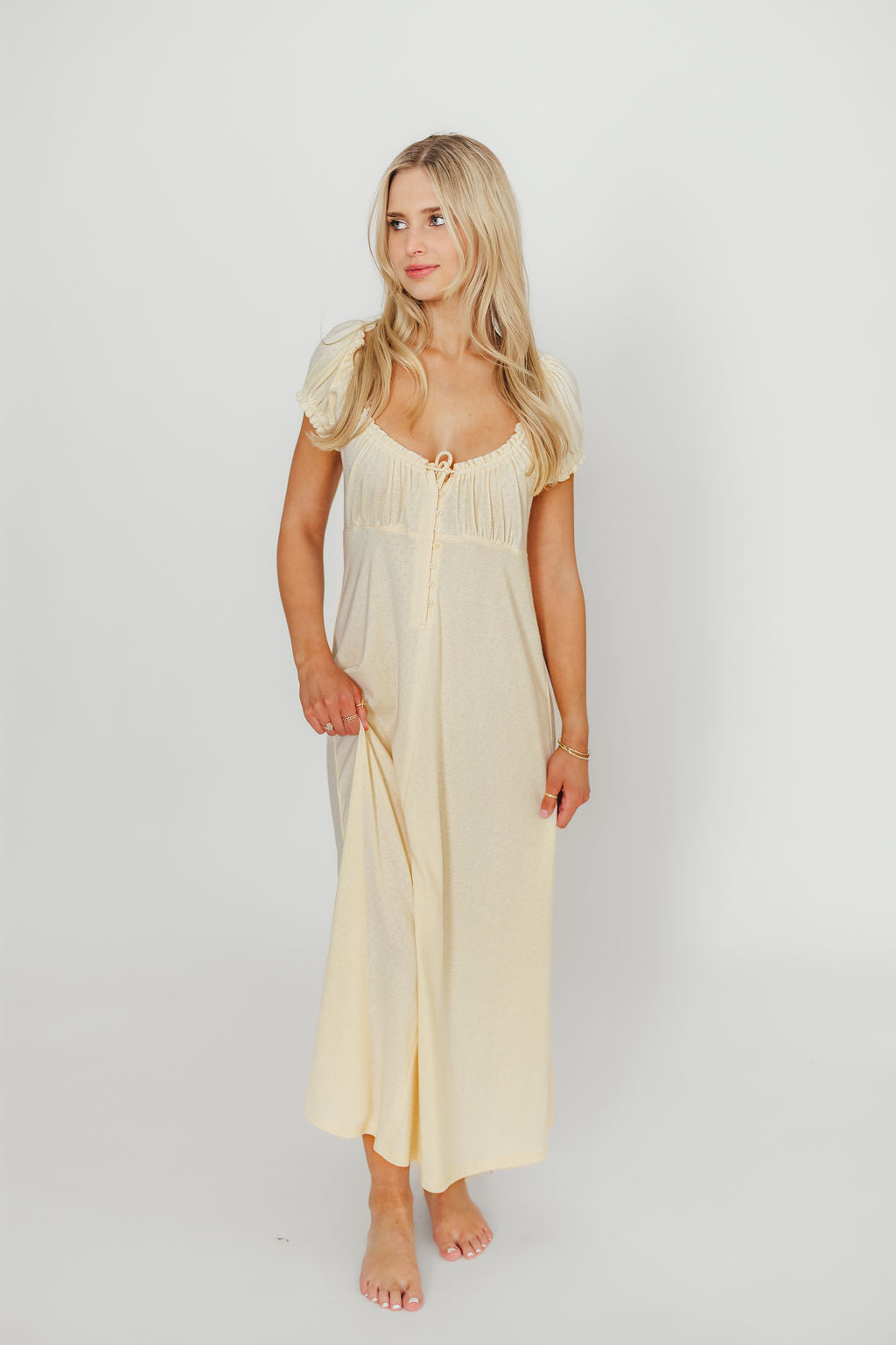 Remi Maxi Dress in Custard - Elegant Flowy Long Dress for Women | Perfect for Summer, Beach, Weddings & Casual Outings