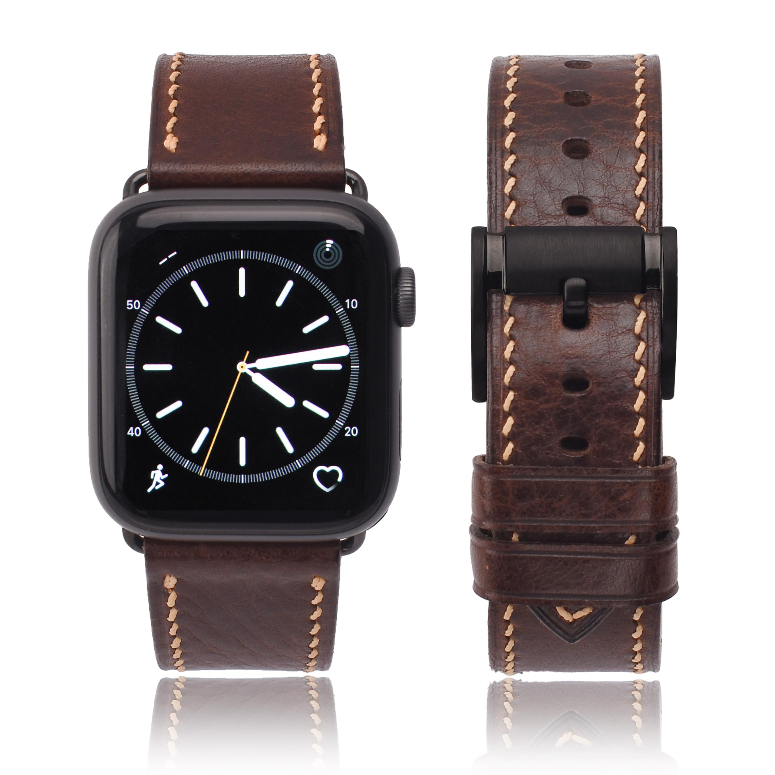 Premium Genuine Leather Apple Watch Band - Compatible with 38mm/40mm/41mm & 42mm/44mm/45mm Models - Replacement Strap for Series 9/8/7/6/5/4/3/2/1/SE - Vintage Full Grain Leather Watchband for Men & Women - Perfect for Work, Gym & Everyday Wear