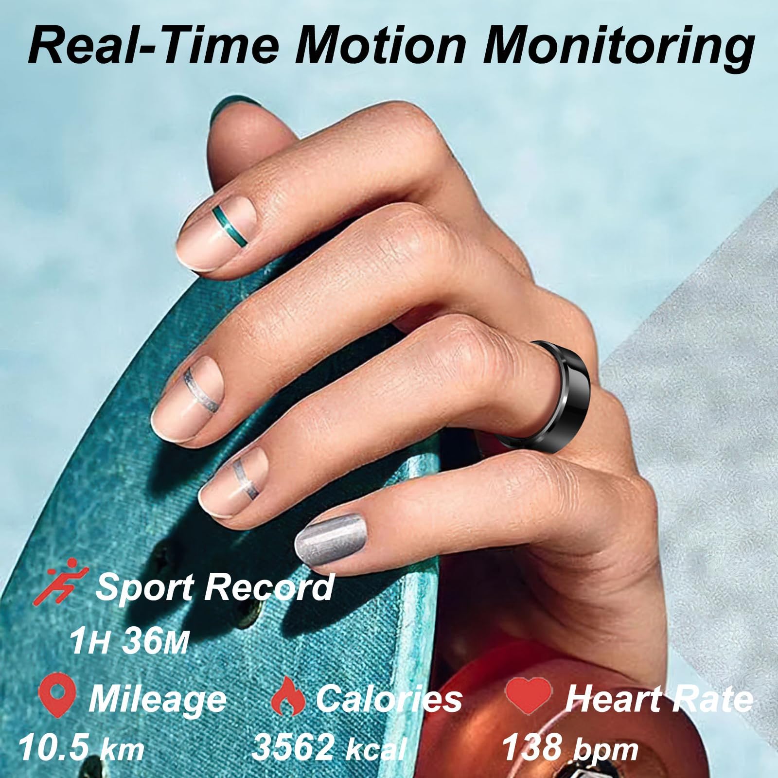 Smart Health Ring - Heart Rate Monitor, Blood Pressure & Sleep Tracker with Step Counter & Calorie Burn | Waterproof Fitness Ring for Women & Men | Perfect for Workouts, Sleep Analysis & Daily Activity Tracking