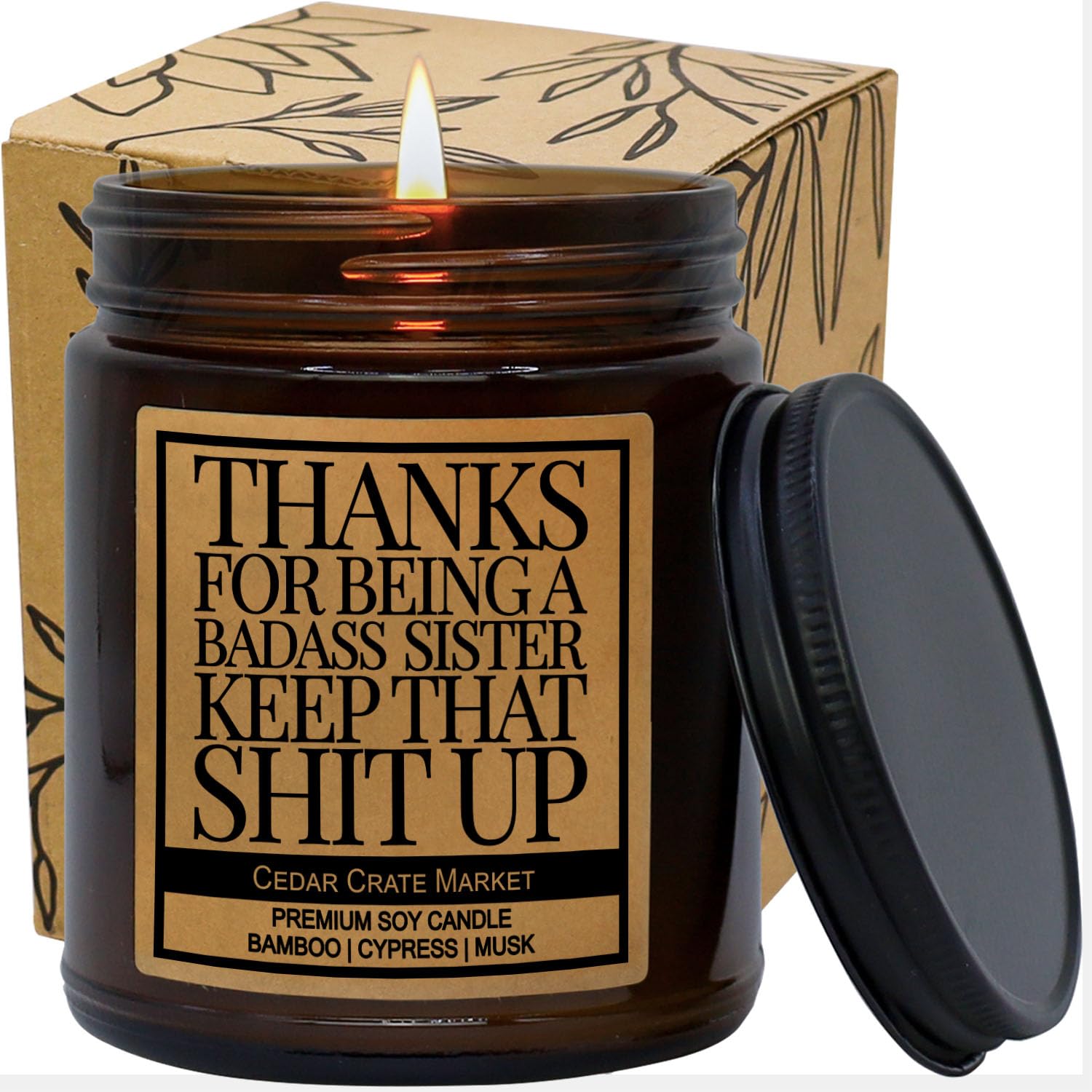 Funny Sister Candle Gift - 'Thanks for Being a Badass Sister' Scented Soy Candle - 7oz Birthday Present for Big Sister, Little Sister, Sister-in-Law | Perfect for Sister's Day, Birthdays & Family Celebrations