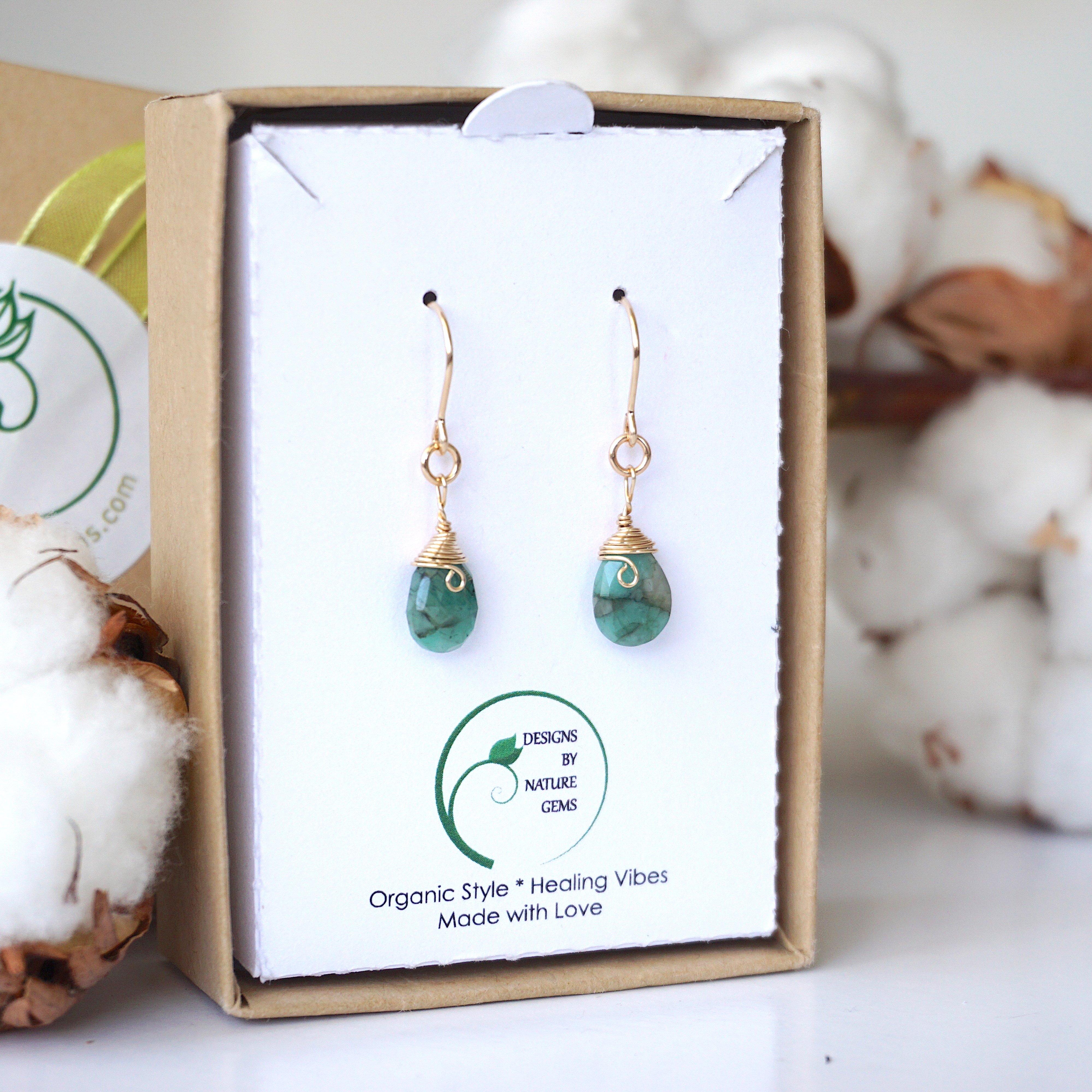 Emerald Teardrop Earrings 14k Gold Filled - Elegant Dangle Earrings for Women, Perfect for Weddings, Parties & Special Occasions