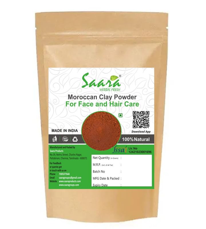 Organic Moroccan Red Clay Powder for Hair, Skin & Body - 100g Natural Detox Mask, Deep Cleansing Treatment for Acne, Blackheads & Oily Skin | Exfoliating Shampoo for Scalp Health | Vegan, Cruelty-Free Beauty Product | Perfect for Spa Days & At-Home Self Care Routines