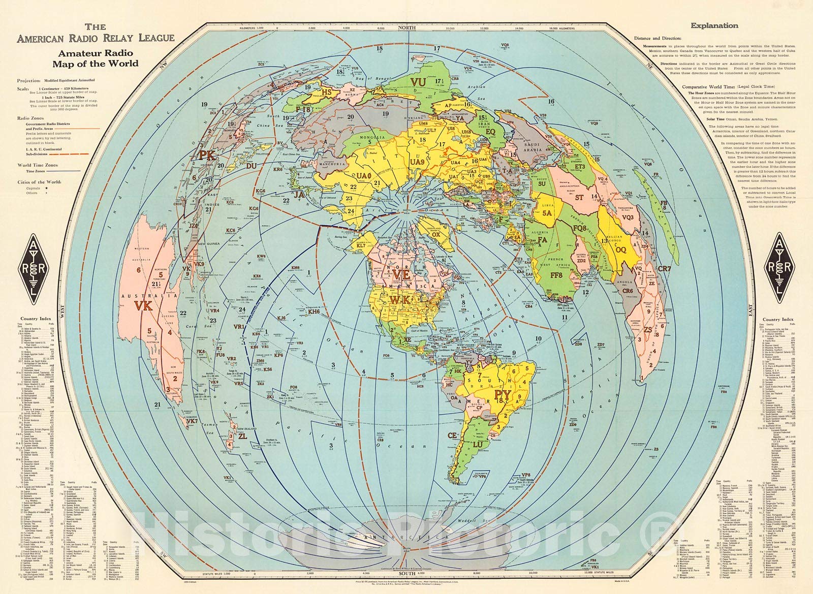 Vintage 1955 American Radio Relay League World Amateur Radio Map – 30x24 Inch Historic Wall Art for Ham Radio Enthusiasts & Retro Home Decor