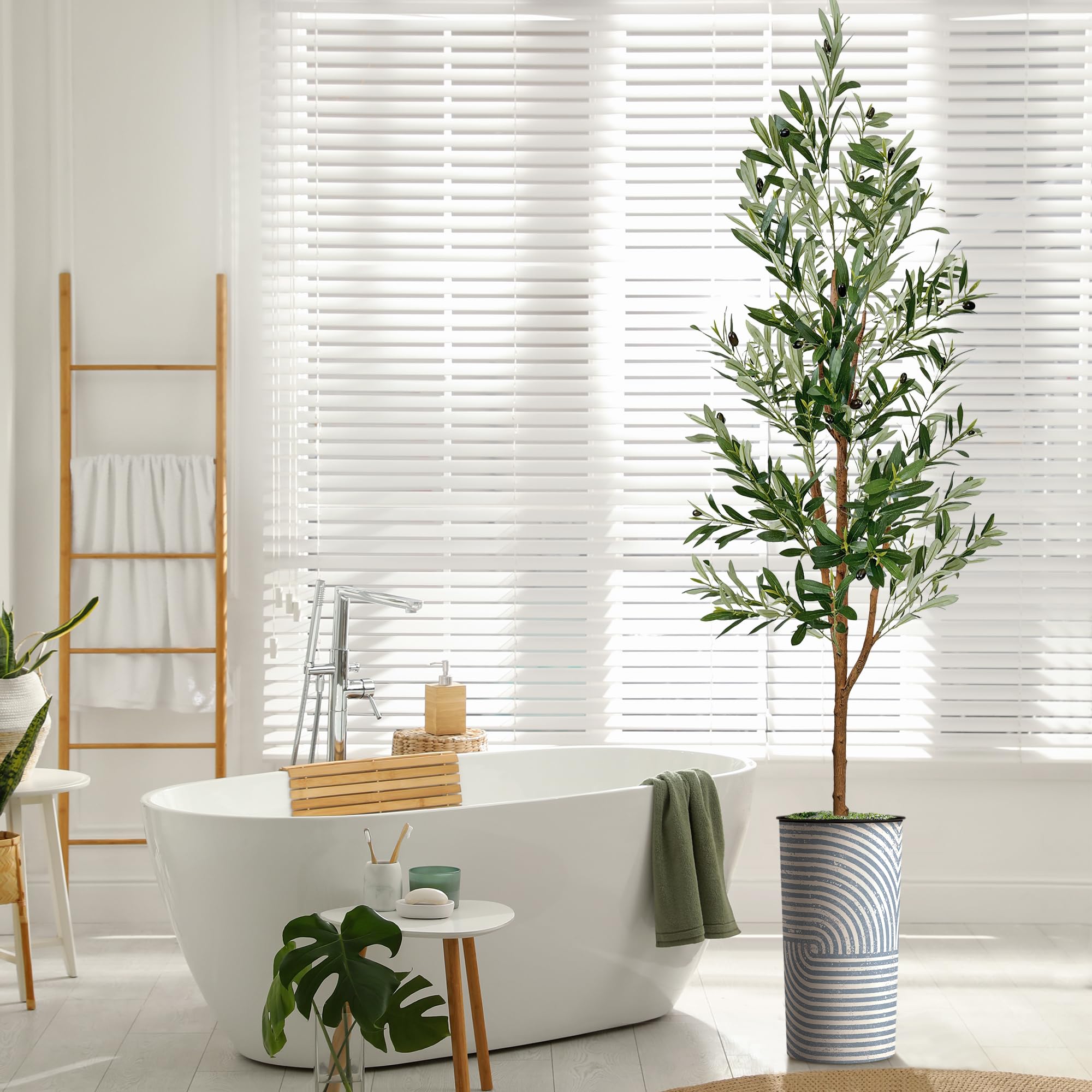 Modern Geometric Planter with Artificial Olive Silk Tree - 68