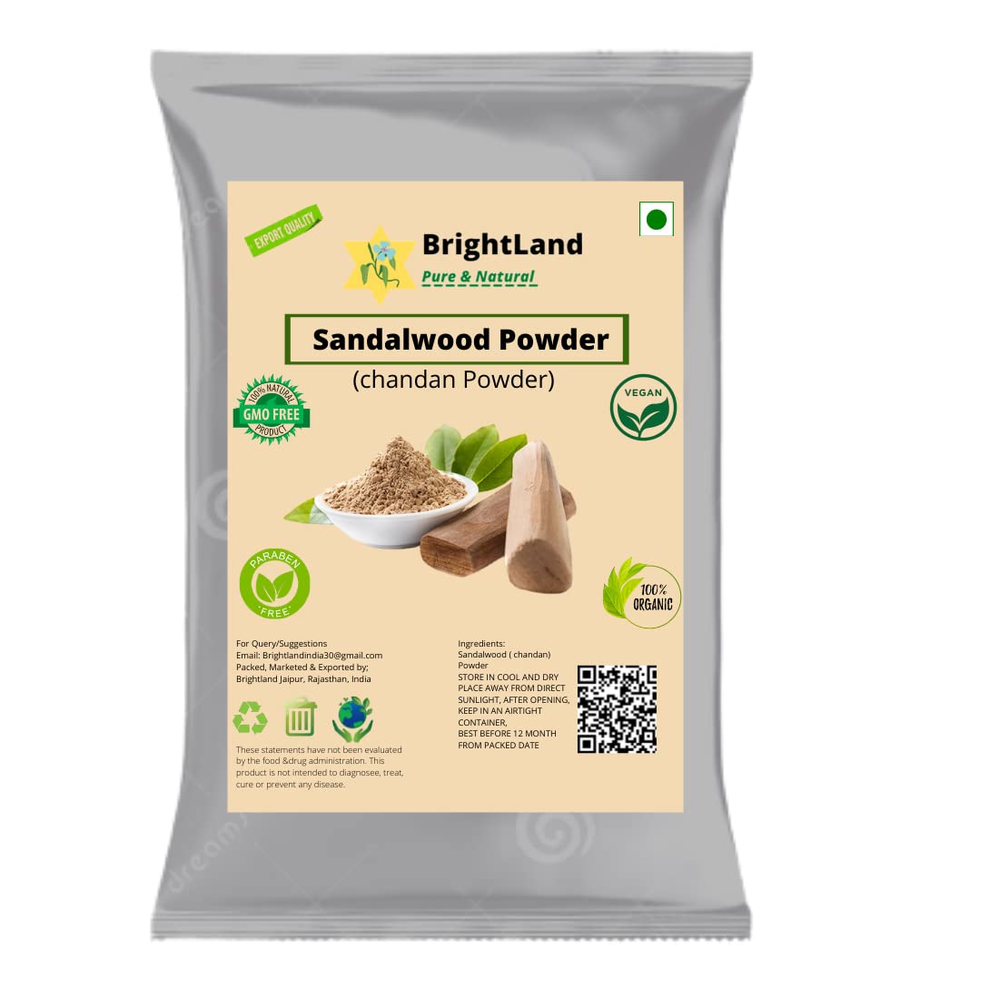 Brightland Multani Mitti Clay Powder with Sandalwood, Orange Peel, Neem, Rose & Herbs - 40g Each (400g Total) | Natural Face Mask & Hair Treatment for Glowing Skin & Strong Hair | DIY Beauty & Ayurvedic Care