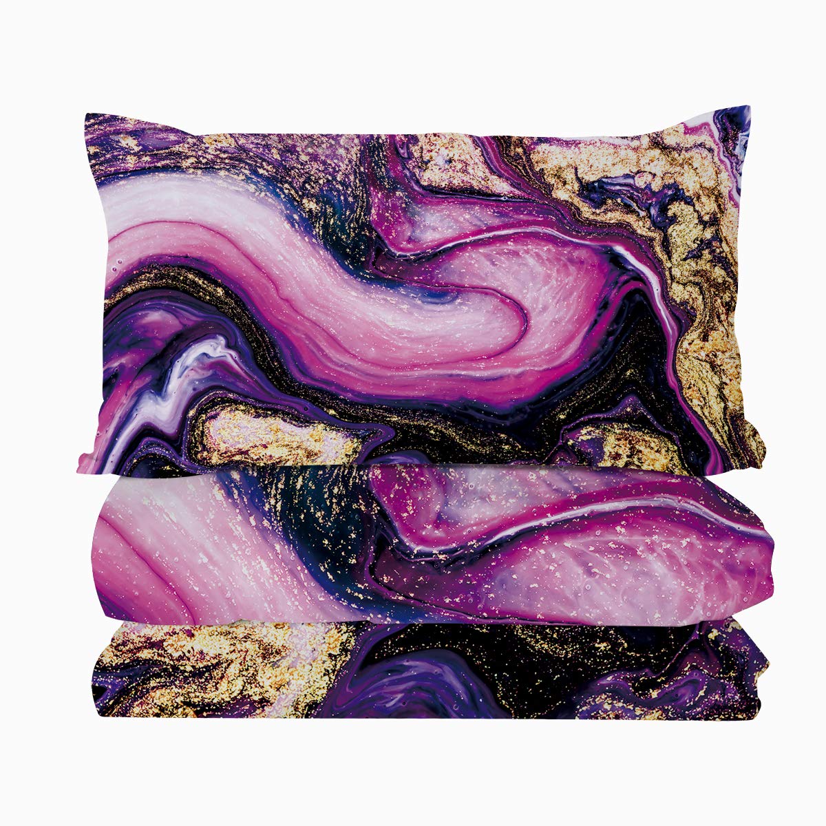 **BlessLiving 3-Piece Purple Marble Comforter Set with Pillow Shams – Funky Pink Reversible Bedding, 3D Printed Designs, Full/Queen Size – Ultra Soft, Machine Washable – Perfect for Modern Bedrooms & Guest Rooms**