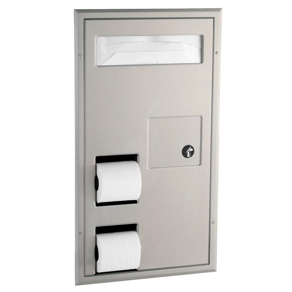 Bobrick B3571 ClassicSeries Seat Cover Dispenser with Toilet Paper Dispenser & Sanitary Disposal Partition - Satin Finish | Commercial Restroom Hygiene Solution for Offices, Hospitals, and Public Spaces