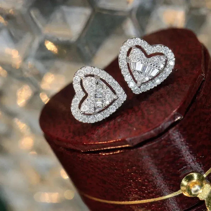 18K White Gold Heart Diamond Stud Earrings for Women - 0.50 Carat Natural Diamond Engagement Jewelry - Perfect for Valentine's Day, Anniversary Gifts & Romantic Occasions