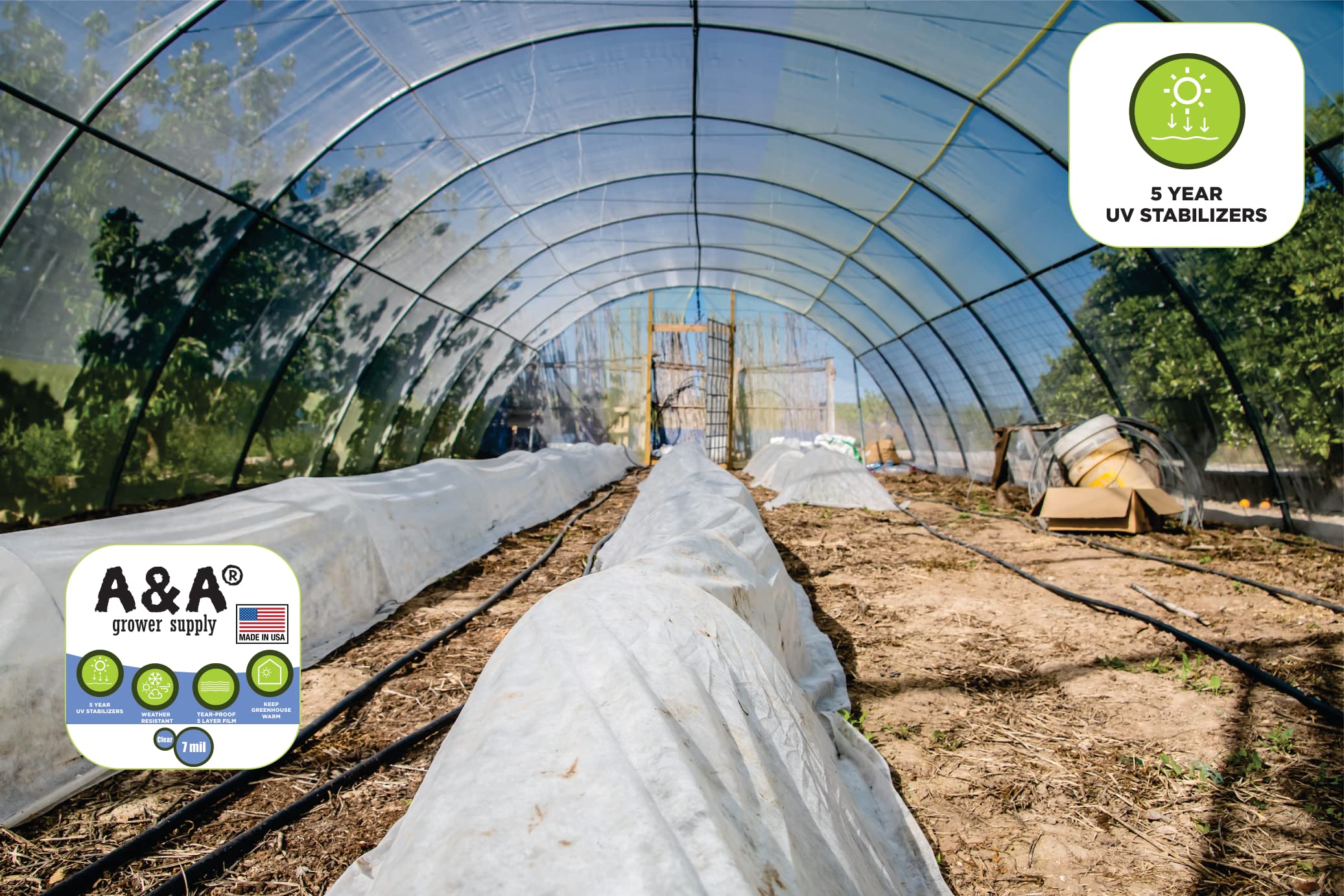 Premium 7 Mil Clear Greenhouse Plastic Film - UV Resistant, Heavy Duty Polyethylene Cover (25ft x 40ft) for 5+ Years Protection - Ideal for Greenhouses, Plant Tunnels & Garden Bed Covers