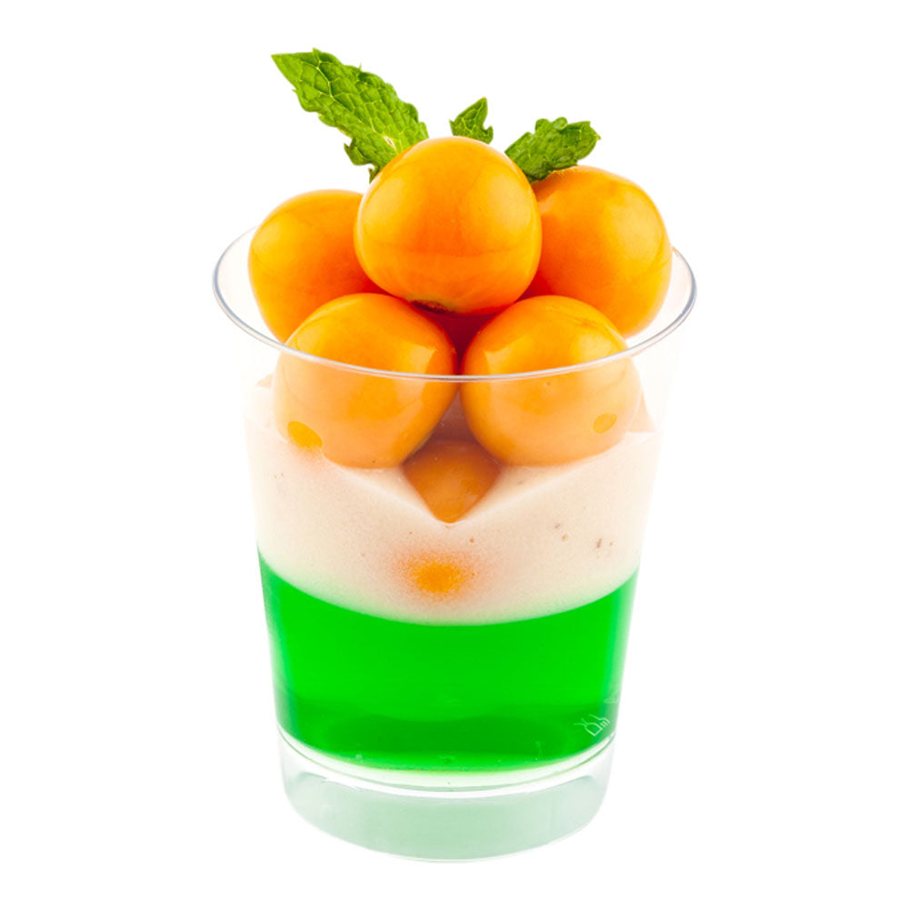 100-Pack 3 oz Round Clear Plastic Mini Parfait Cups with 100 Silver Plastic Mini Spoons - Perfect for Desserts, Party Favors, and Catering Events