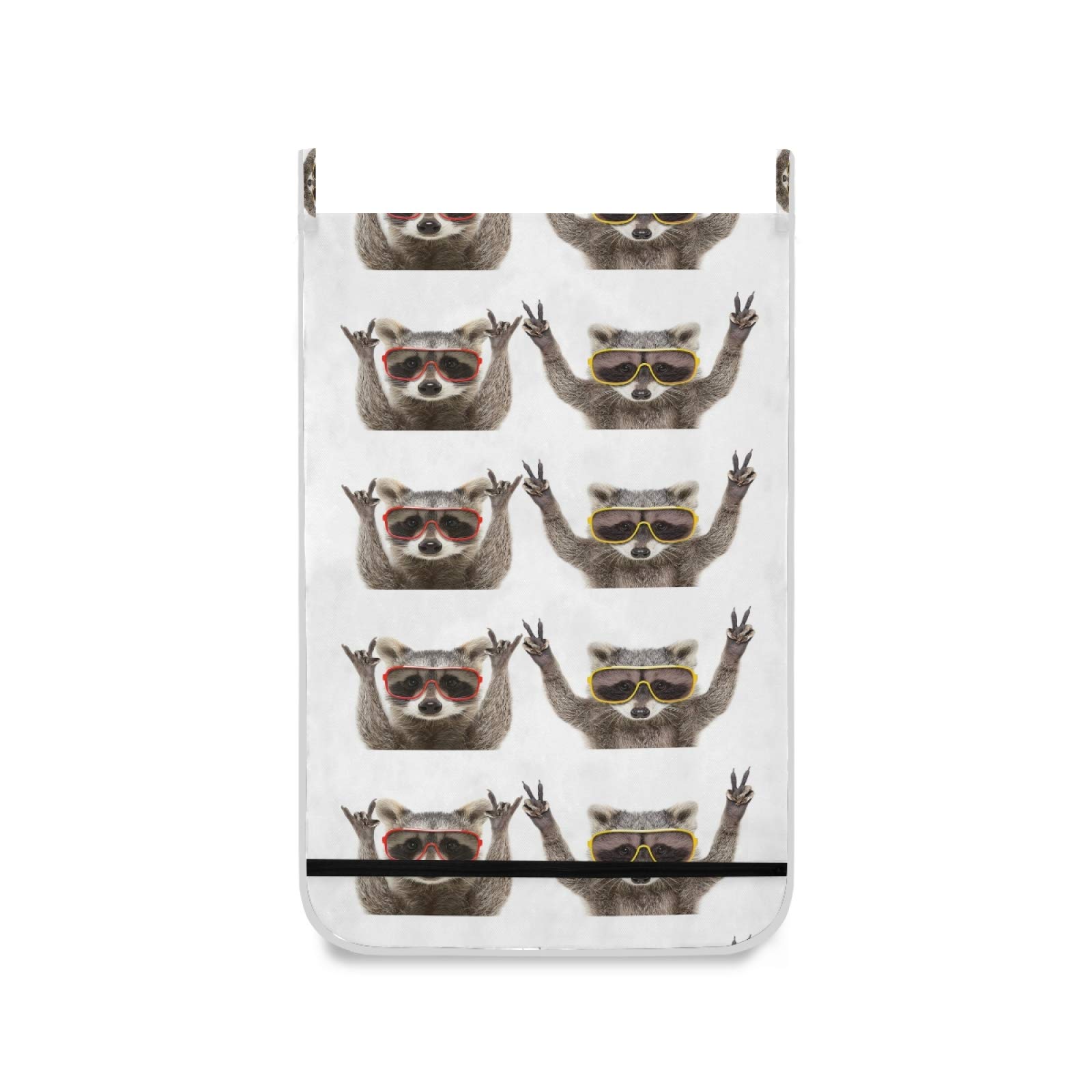 Funny Raccoon with Sunglasses Hanging Laundry Hamper Bag - 1PC Over The Door Clothes Storage Organizer for College Dorm, Bathroom & Bedroom | Perfect for Dirty Clothes, Towels & Linens Organization