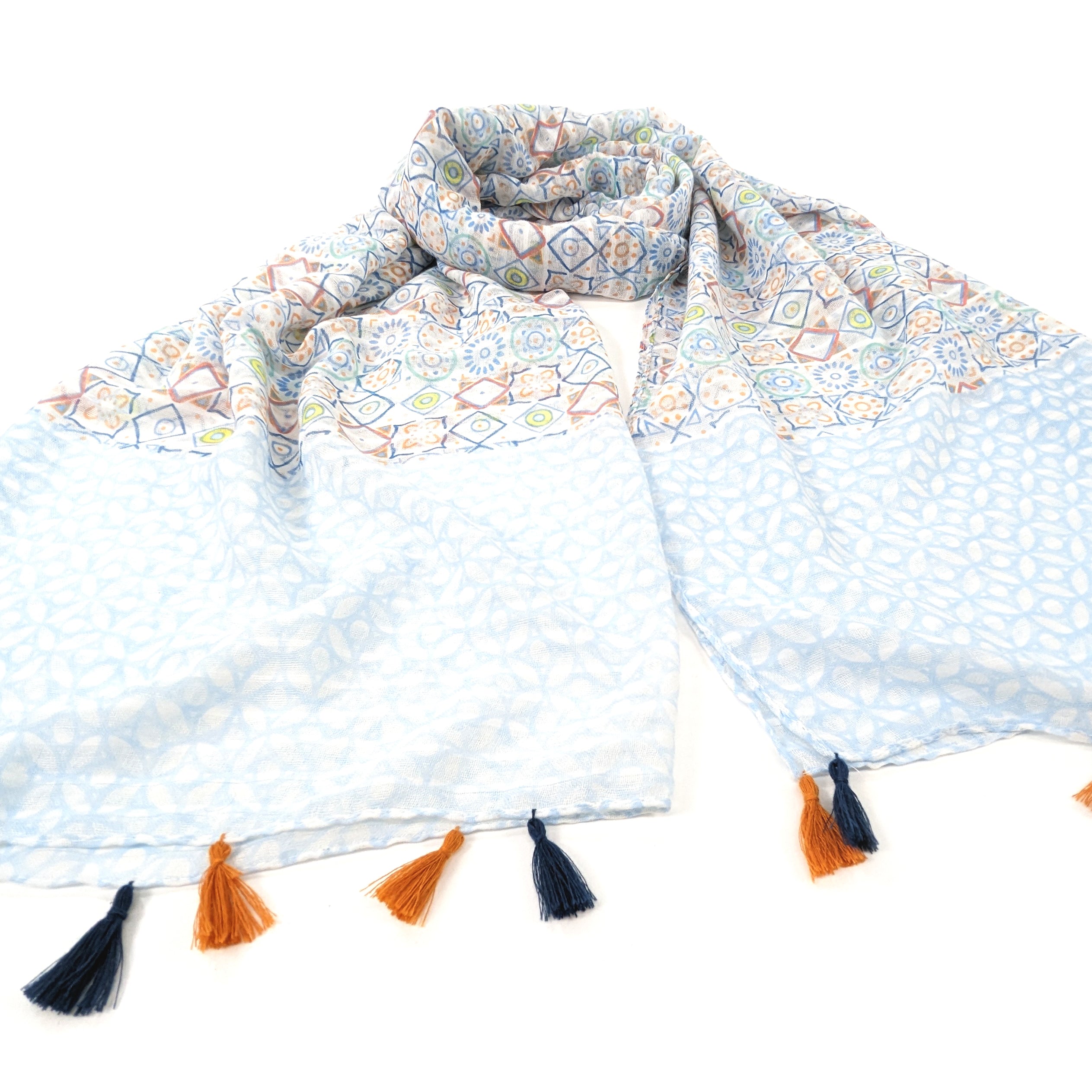 Handmade Mosaic Tiles Scarf - Blue Bohemian Style (80x180cm) for Women | Perfect for Beach, Festival, and Casual Outfits
