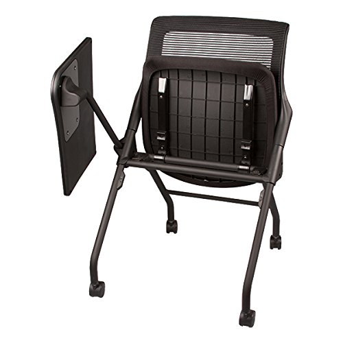 Learniture Mesh Tablet Arm Chair with Wheels - Ergonomic Office Conference Chair with Flip-Up Writing Tablet & Padded Seat - Black - Perfect for Home Office, Study, and Conference Rooms