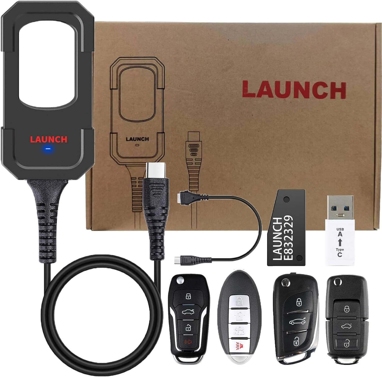 Launch X431 Key Programmer Remote Maker with 4PCS Universal Remote Keys & 1PCS Super Chip - Compatible with X431 IMMO Elite/IMMO Plus/PAD V - Professional Car Key Programming Tool for Locksmiths & Auto Repair Shops