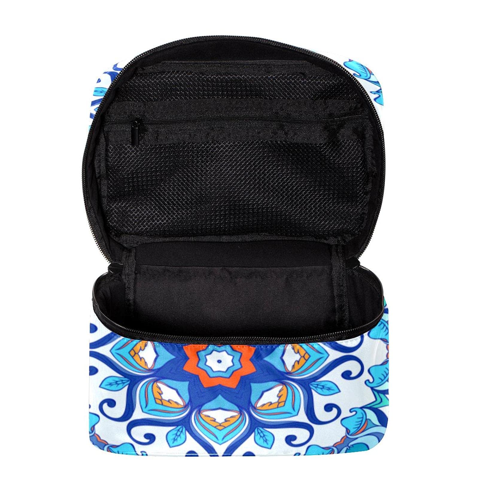 Trippy Mandala Blue Floral Travel Makeup Bag - Large Cosmetic Organizer with Zipper for Women & Girls | Perfect for Vacation, Gym, Beach & Daily Essentials Storage