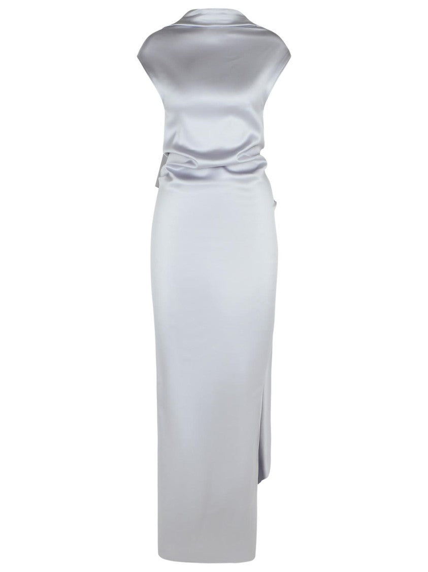 Elegant Abadan Grey Satin Dress for Women - Perfect for Evening Parties, Weddings & Special Occasions