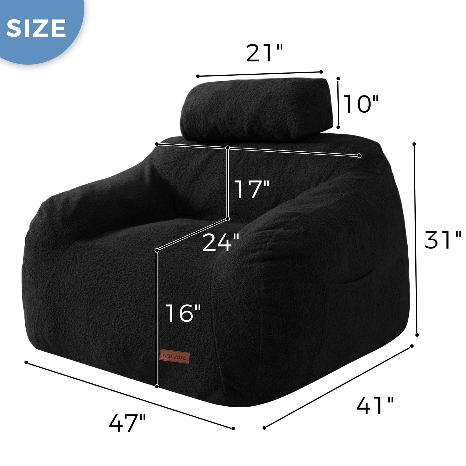MAXYOYO Giant Bean Bag Chair with Pillow - Extra Large Fuzzy Comfy Bean Bag for Adults & Kids, Beige - Perfect for Living Room, Bedroom, Game Room & Dorm Relaxation
