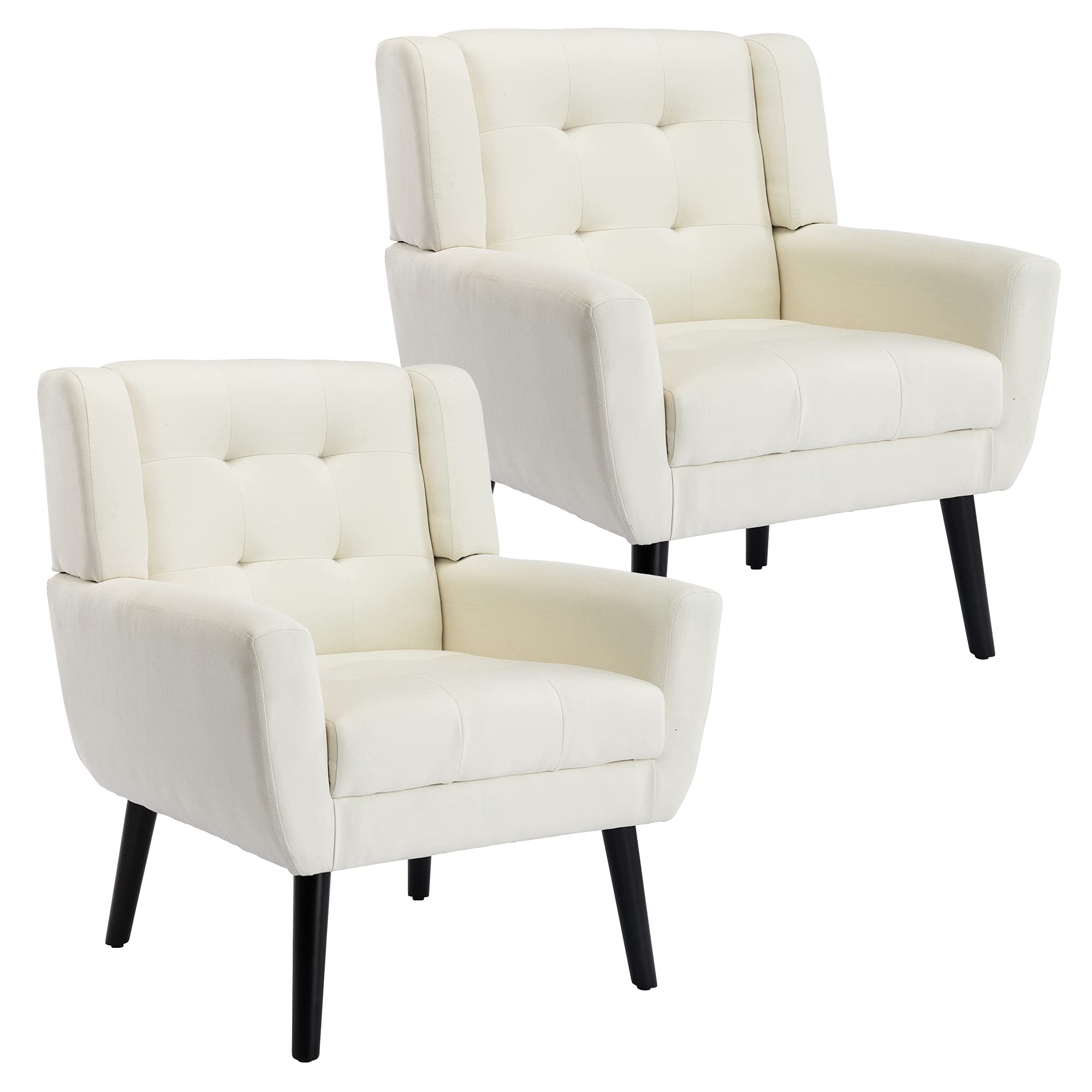DEINPPA Modern Ergonomic Living Room Chair - Soft Cushion Lounge Chair for Home, Bedroom & Office - Comfortable Armchair with High Back Support (Beige, 2-Piece Set) - Perfect for Relaxing, Reading & Small Space Living