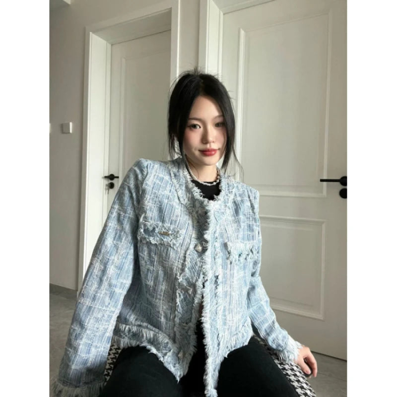 Women's Blue Denim Jacket - American Street Style Oversized Coat for Fall & Winter | Fashionable & Versatile Outerwear for Casual Wear, Layering & Street Fashion