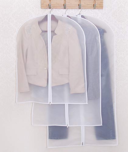 Clear Hanging Garment Bags with Heavy-Duty Zipper - 4 Pack White Plastic Clothing Dust Covers for Suits, Dresses & Closet Storage - Perfect for Travel, Moving & Seasonal Wardrobe Protection
