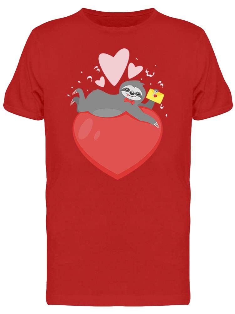 Sloth on Big Red Heart T-Shirt for Men - Comfortable Cotton Tee for Casual Wear & Animal Lovers