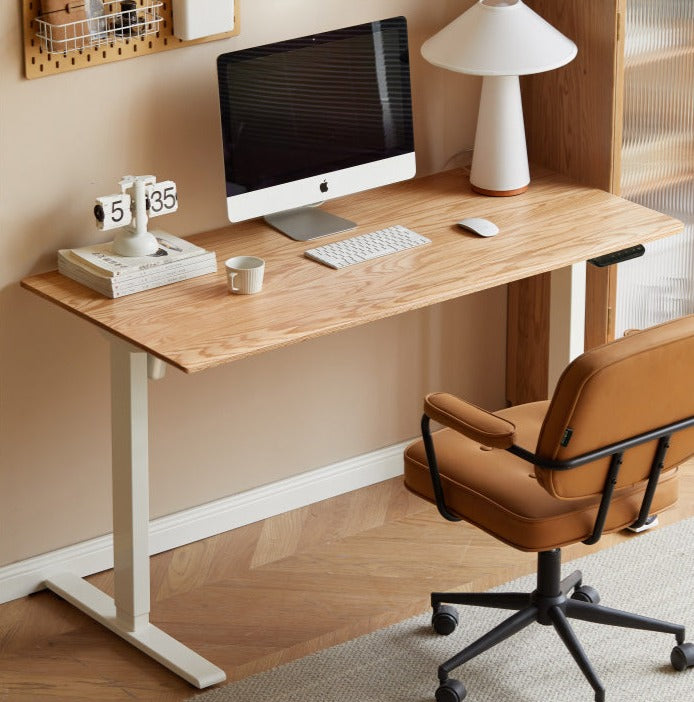 Premium Solid Oak & Black Walnut Electric Height Adjustable Standing Desk - Ergonomic Home Office Workstation for Remote Work & Study