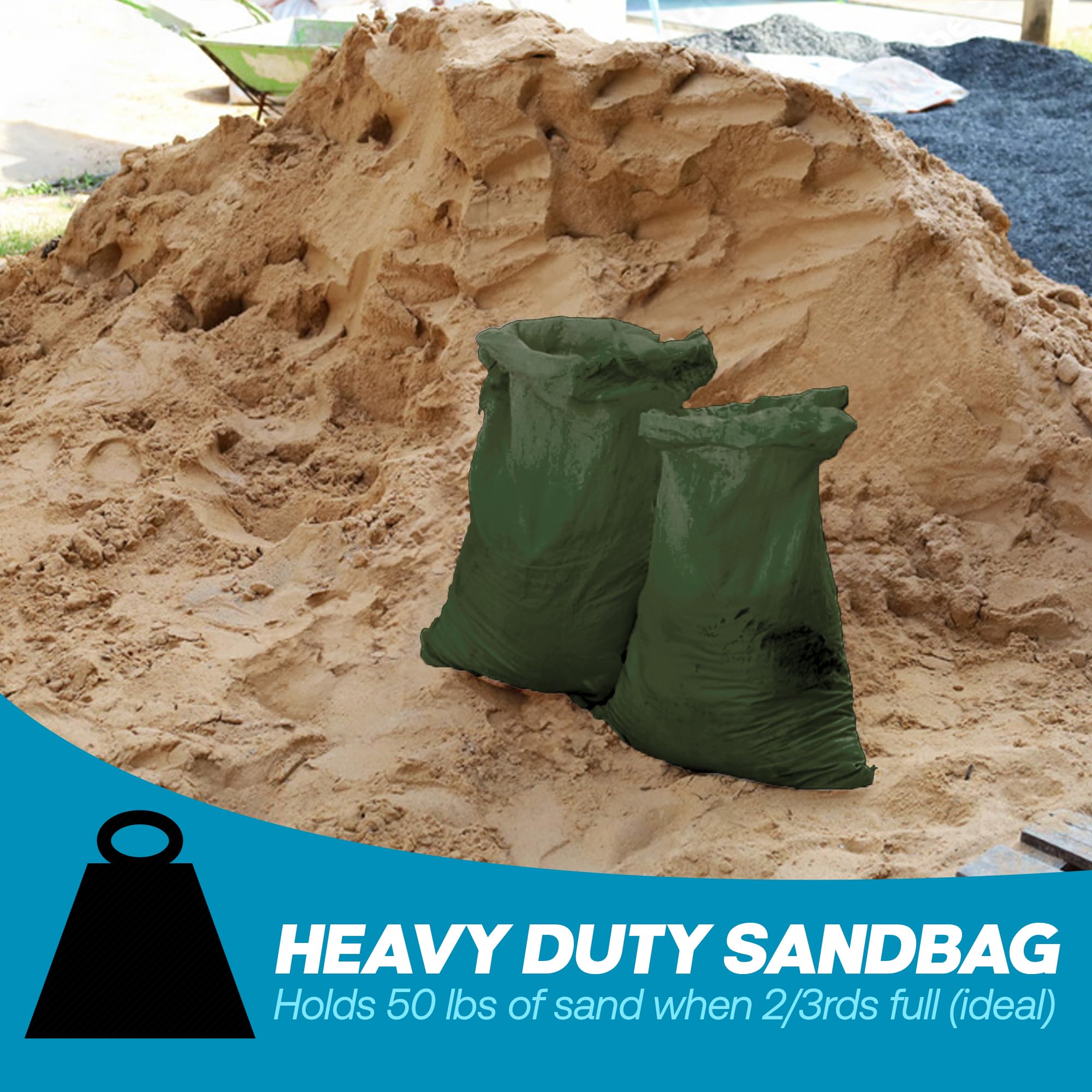 100-Pack Heavy Duty Military Green Sandbags with Ties - 14