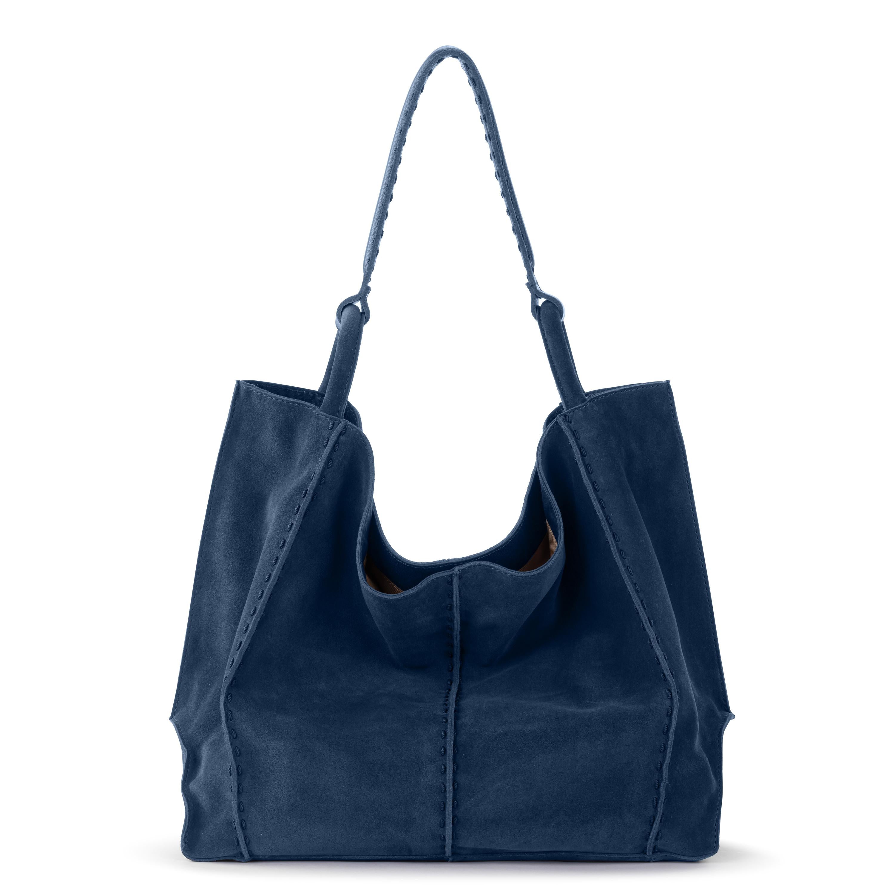 Los Feliz Large Leather Tote Bag - Indigo Suede Handbag for Women - Perfect for Work, Travel & Everyday Use