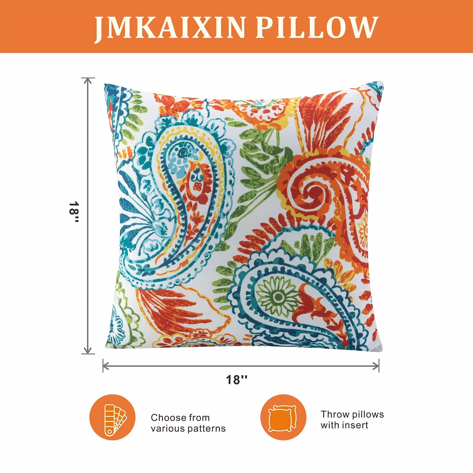 Waterproof Outdoor Pillows Set of 2 - 18×18 Inch Decorative Square Throw Pillows with Inserts for Patio Furniture (Paisley Print) - Perfect for Garden, Poolside & Outdoor Lounge Areas