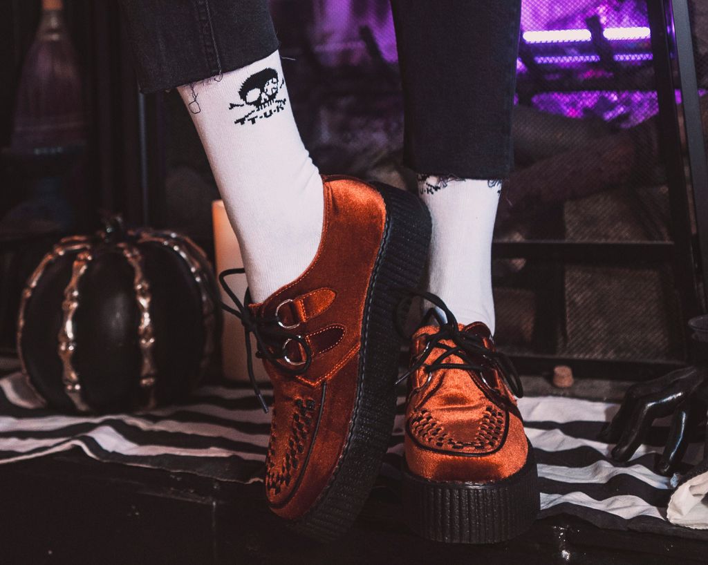 Burnt Orange Velvet Viva Mondo Creeper Shoes - Stylish & Comfortable Platform Sneakers for Women | Perfect for Casual Wear, Street Fashion & Night Out