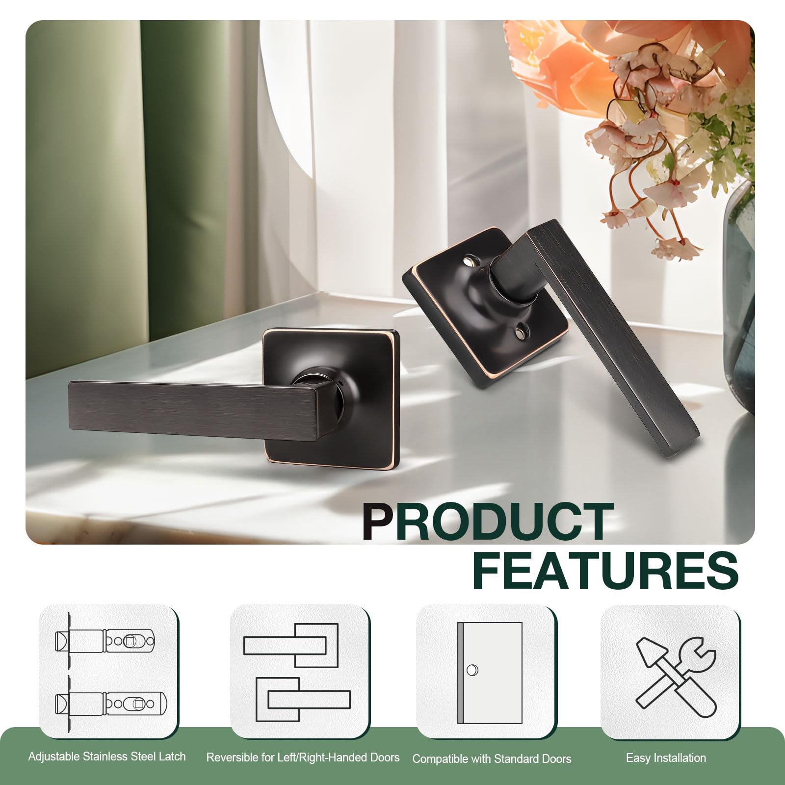 GOBEKOR 10 Pack Oil Rubbed Bronze Square Door Lever Handles - Keyless Passage Levers for Hallway, Closet & Interior Doors - Durable & Stylish Home Hardware Upgrade for Bedrooms, Bathrooms & Office Spaces