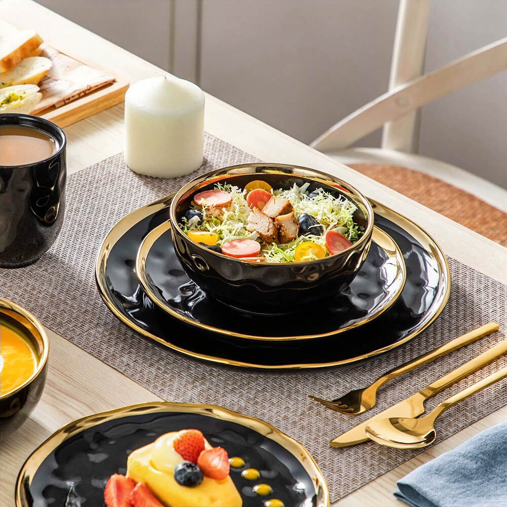 Premium Mendocino Stoneware Dinnerware Set - 16-Piece Ceramic Plates, Bowls & Mugs - Durable & Stylish for Everyday Dining, Entertaining & Restaurant Use