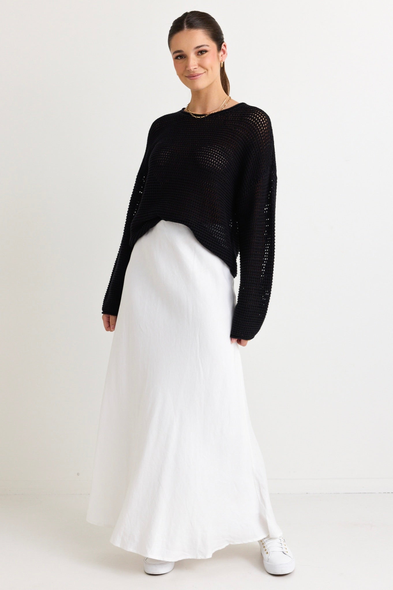 Black Crochet Knit Jumper for Women - Elegant Lace Pullover Sweater for Fall & Winter - Perfect for Casual Outfits, Date Nights and Office Wear
