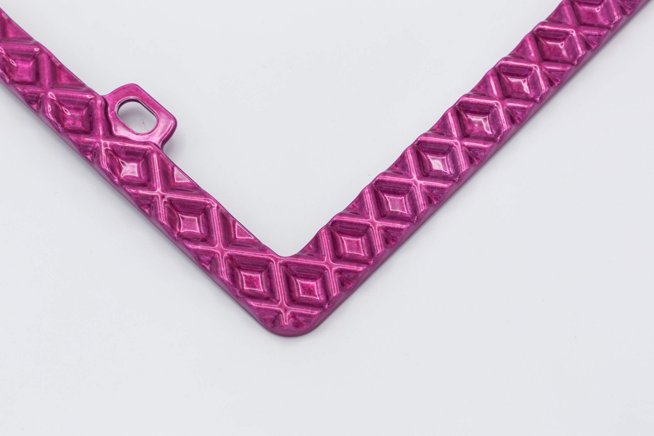 Creathome 3D Waffle Pattern Pink License Plate Frame - Durable Zinc Alloy Metal Car Plate Holder for Vehicles - Perfect for Cars, Trucks & SUVs
