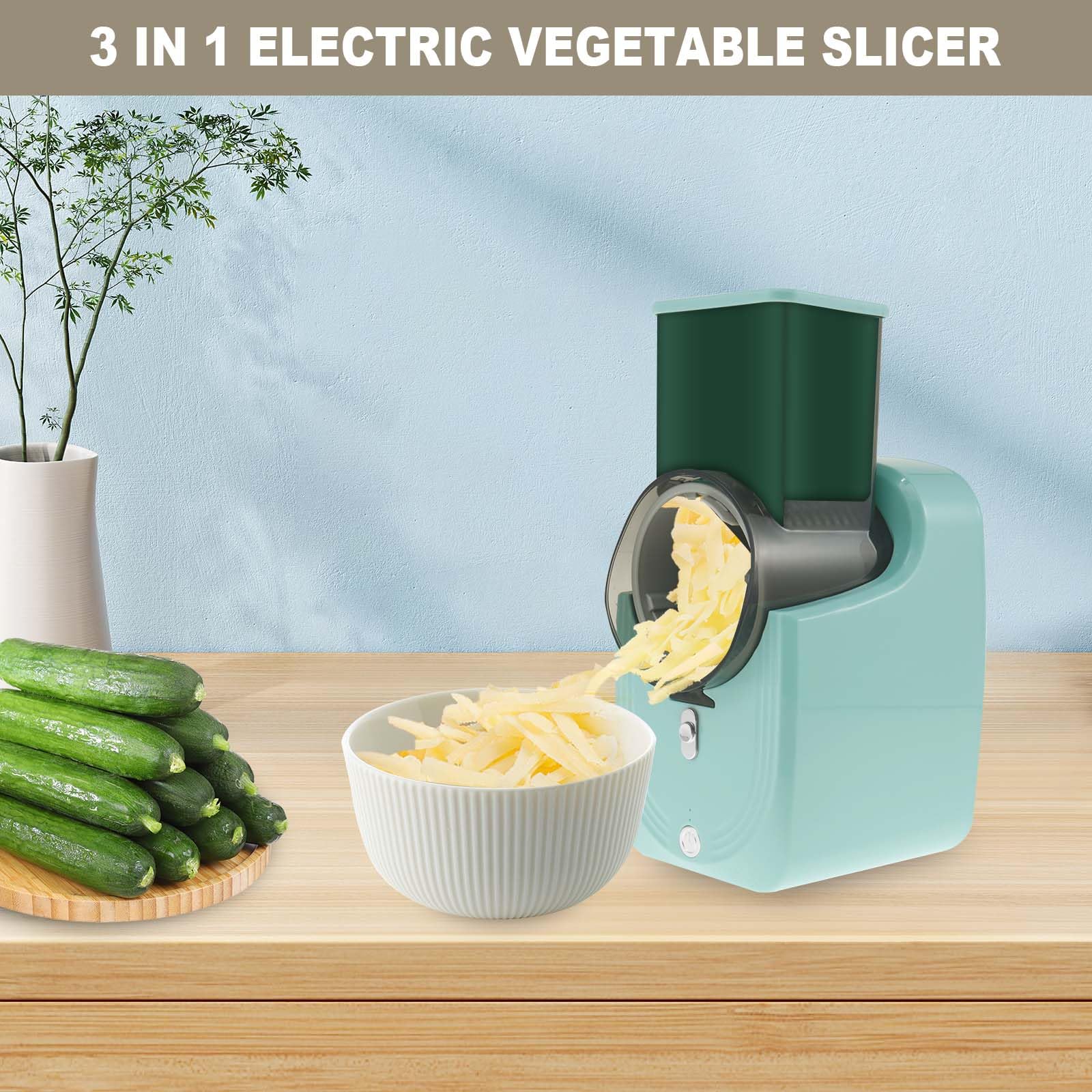 Electric Salad Shooter & Cheese Grater - One-Touch Kitchen Slicer & Shredder for Vegetables, Fruits & Cheese | Perfect for Meal Prep, Healthy Eating & Quick Salad Making (Green)