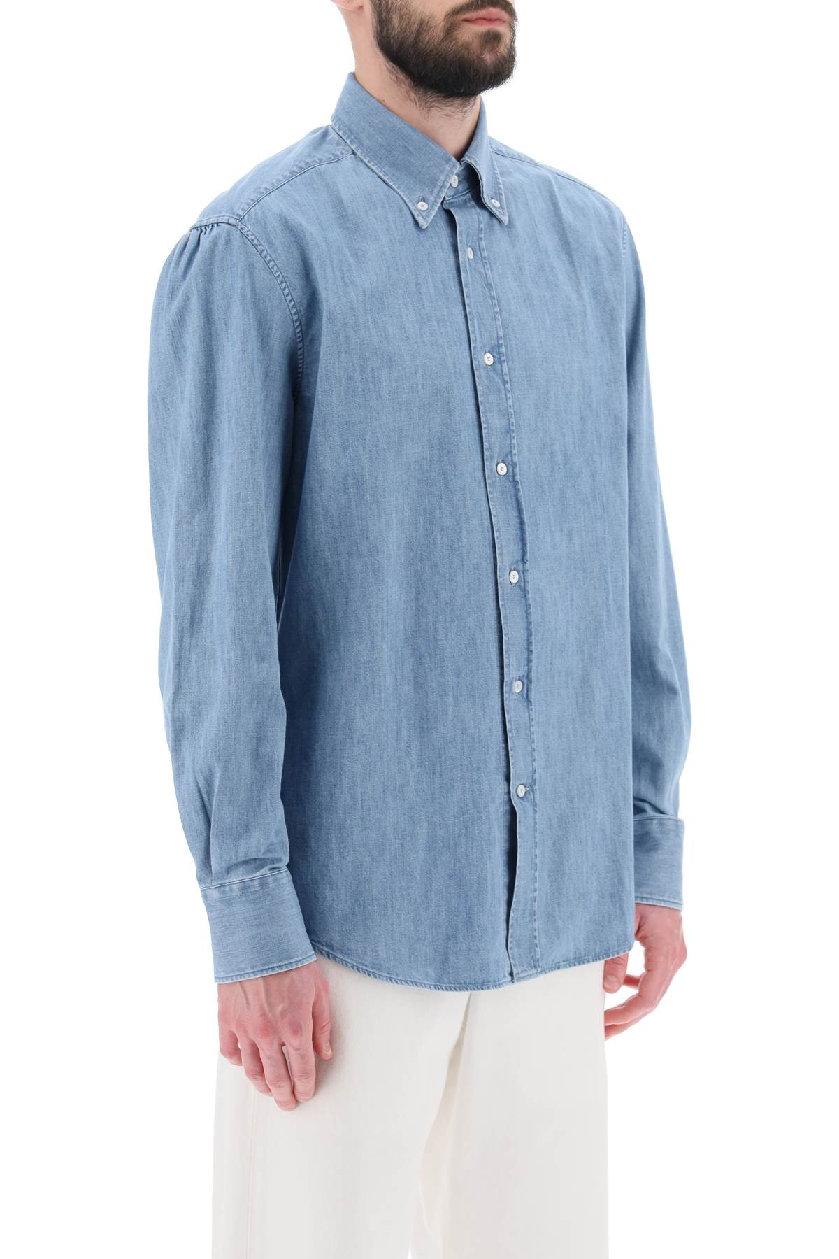 Brunello Cucinelli Light Wash Denim Shirt for Men - Premium Casual Wear for Office & Weekend Outings