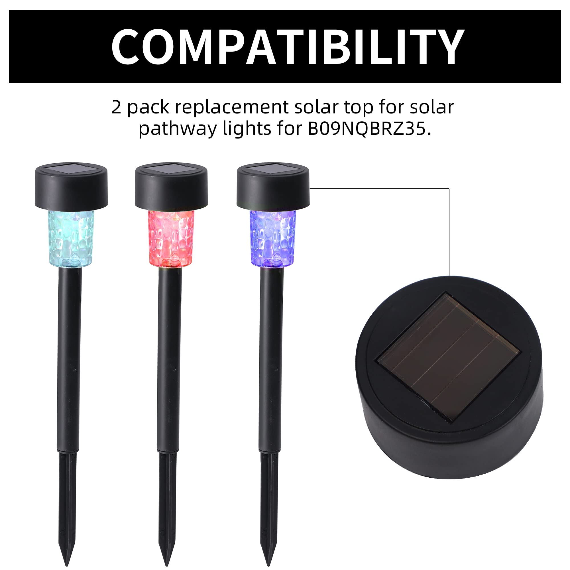 2 Pack Dynaming Solar Light Replacement Tops - Outdoor RGB Color Changing Solar Parts for 23343C | Perfect for Garden, Pathway & Landscape Lighting