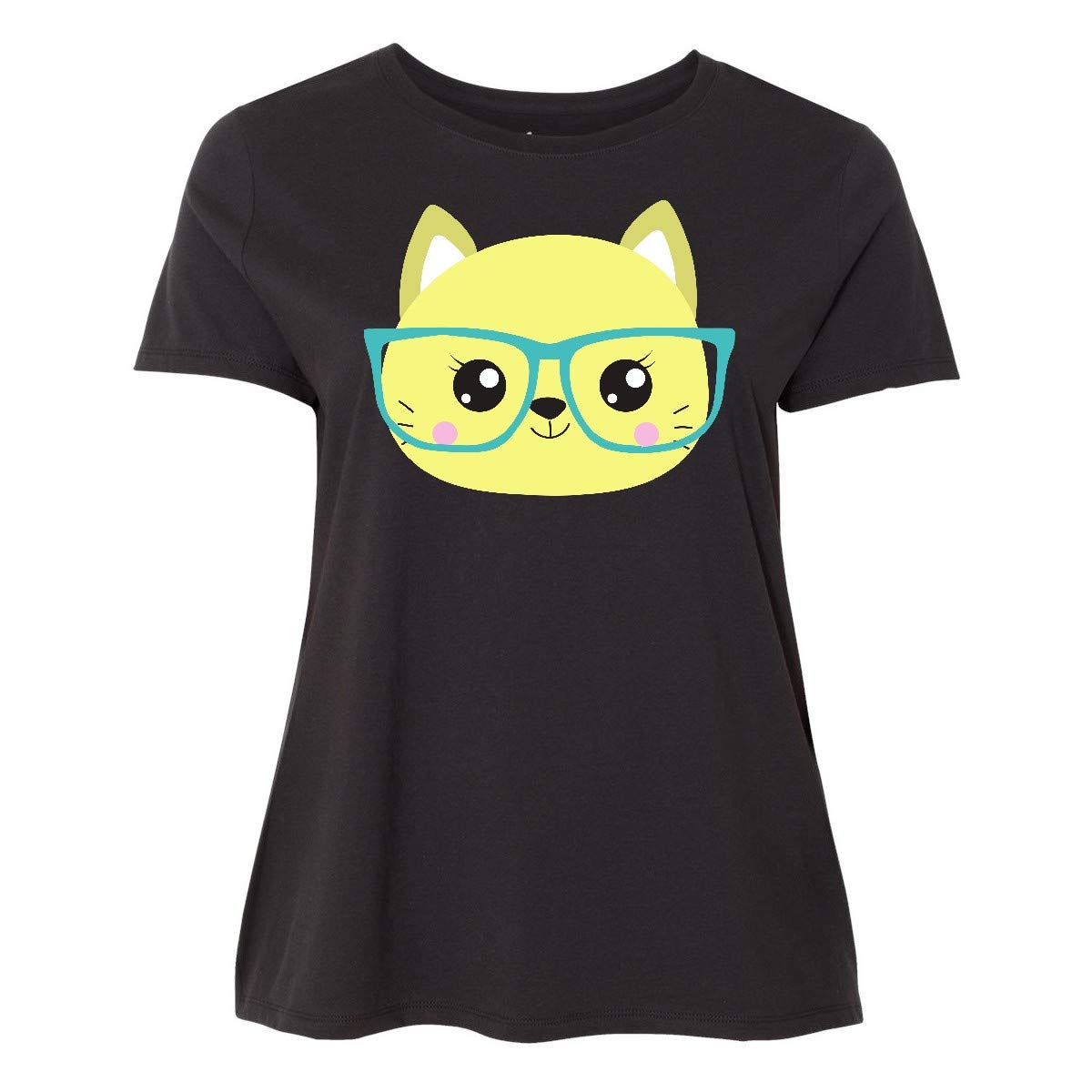Hipster Cat with Glasses Women's Plus Size T-Shirt - Cute Funny Cat Graphic Tee for Casual Wear & Cat Lovers